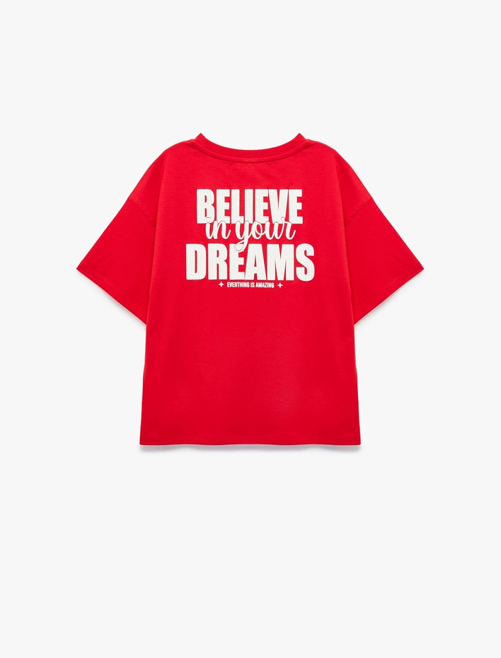 Kız Çocuk Baskı Detaylı Kısa Kollu Bisiklet Yaka Pamuklu Tişört