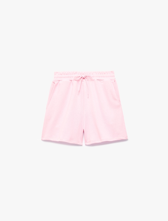  Slim Fit Beli Bağcıklı Cepli Simli Mini Şort