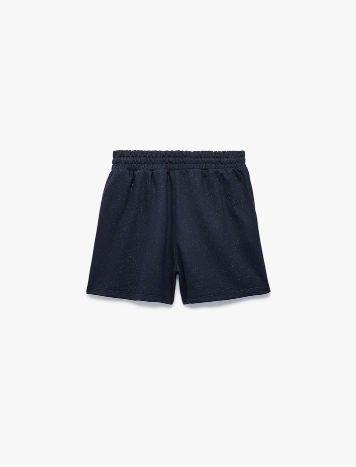 Slim Fit Beli Bağcıklı Cepli Simli Mini Şort