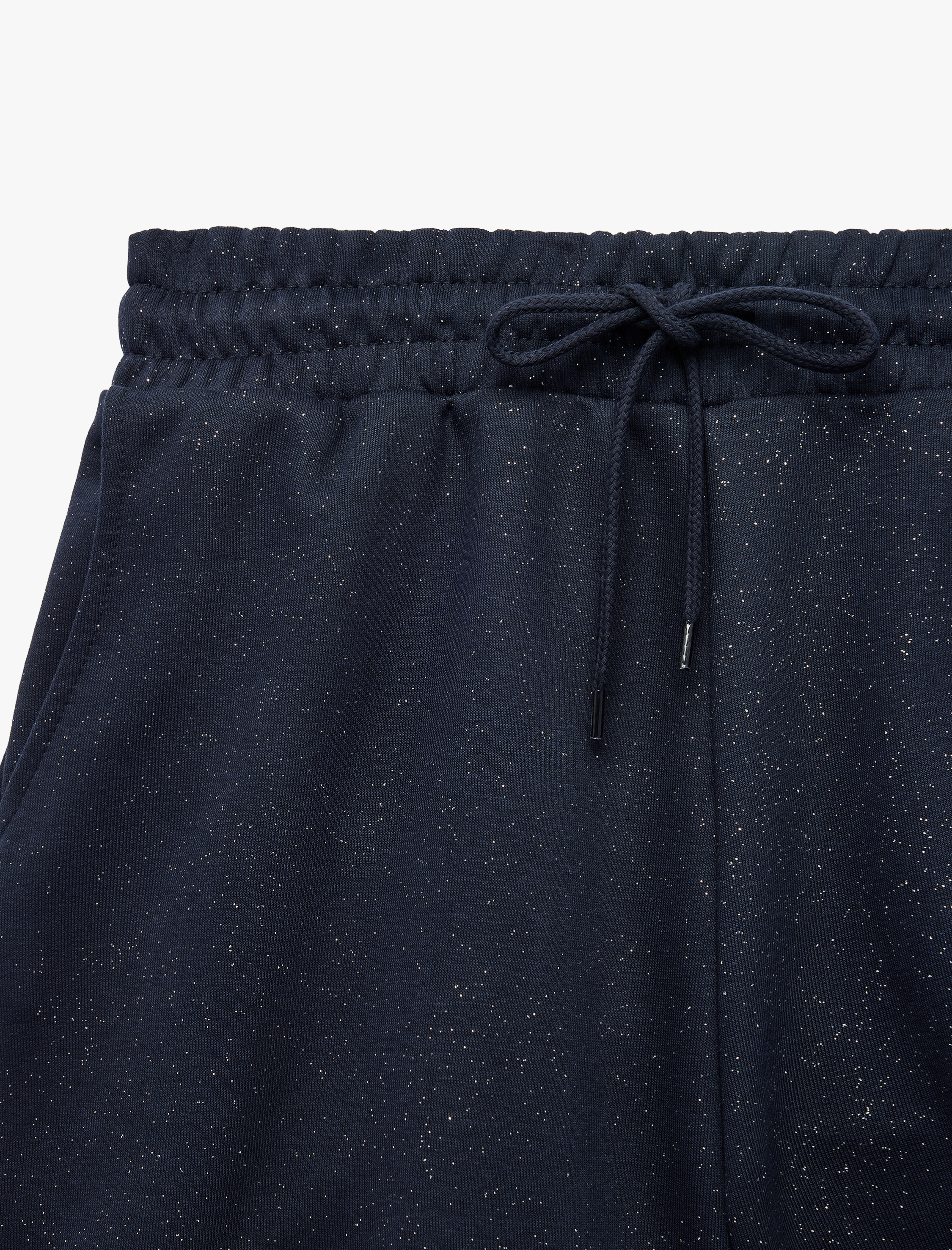   Slim Fit Beli Bağcıklı Cepli Simli Mini Şort