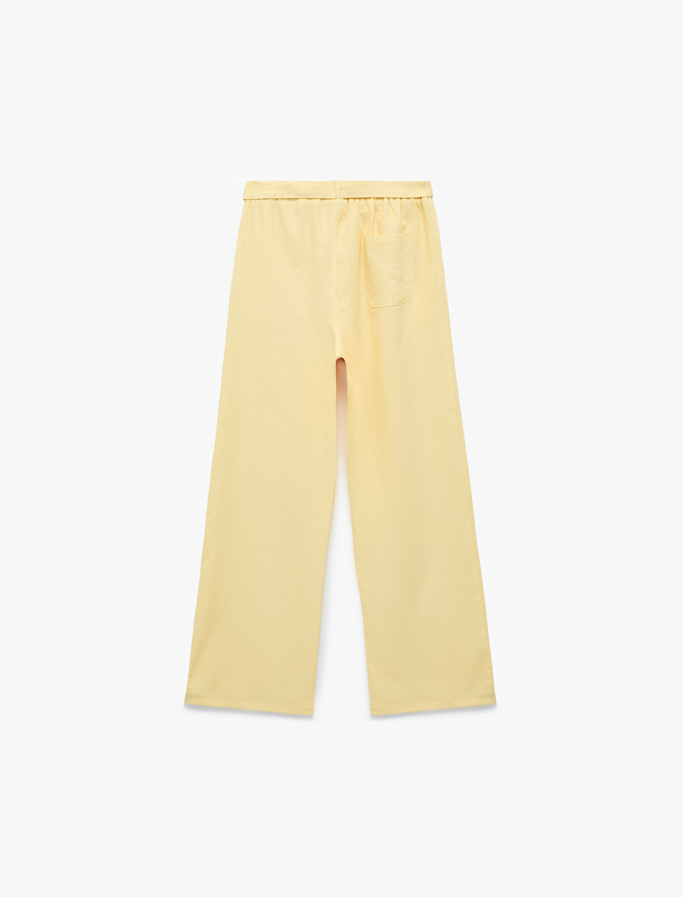  Kız Çocuk Beli Bağlamalı Keten ve Viskon Karışımlı Geniş Paça Pantolon