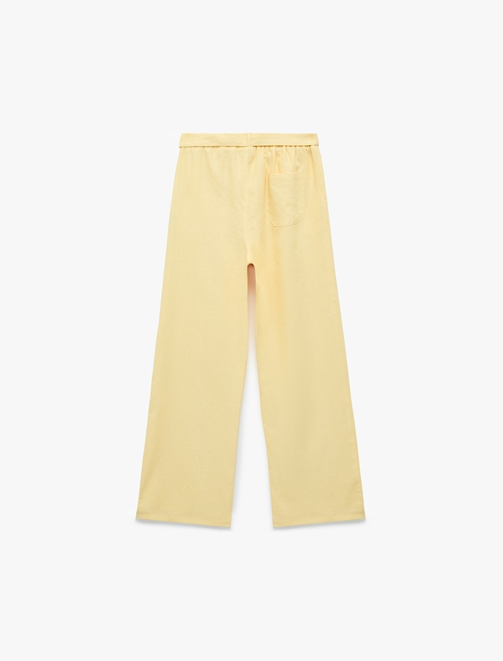 Kız Çocuk Beli Bağlamalı Keten ve Viskon Karışımlı Geniş Paça Pantolon