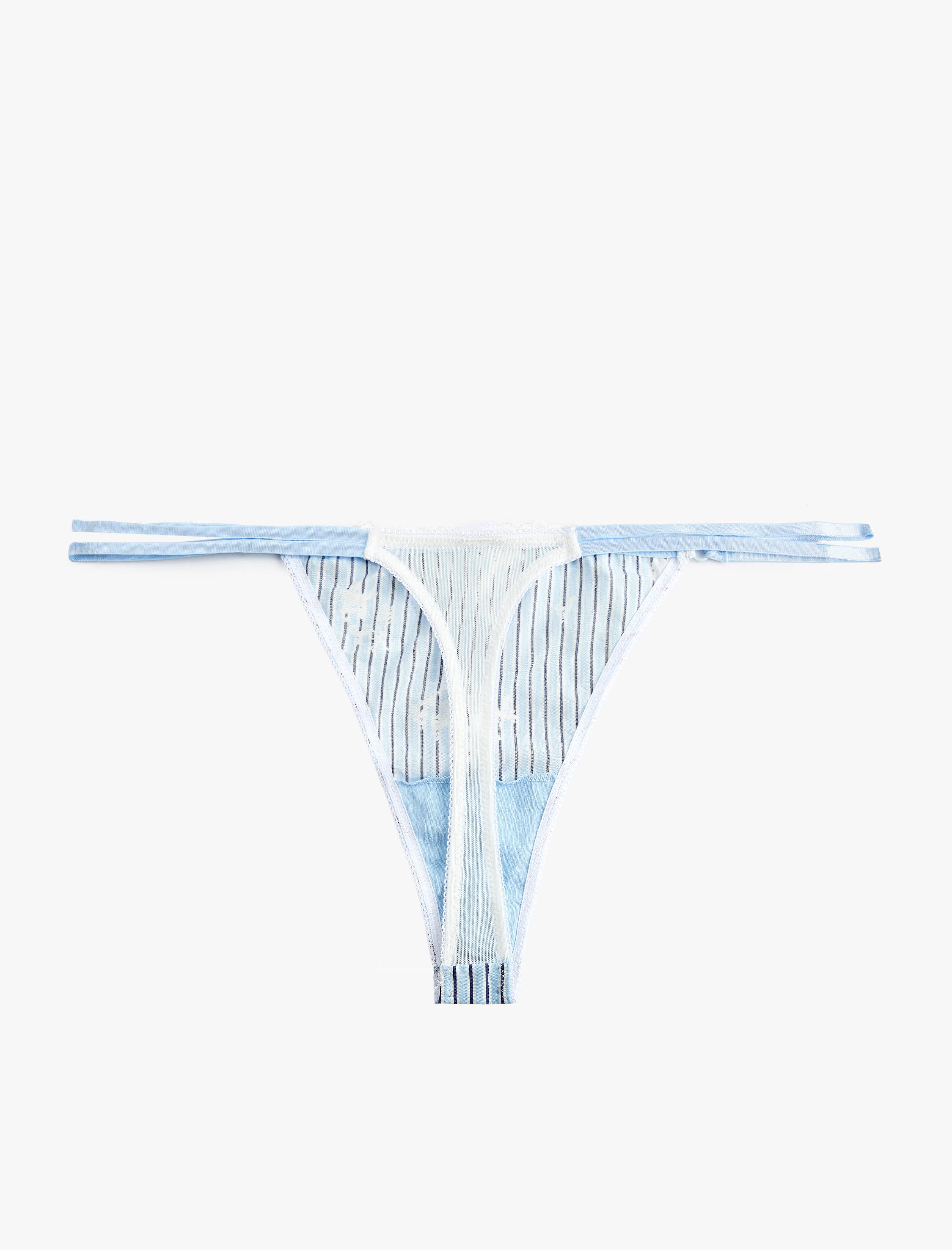   Pamuklu Çiçek Desenli Dantelli Lastik Detaylı Çizgili String Külot