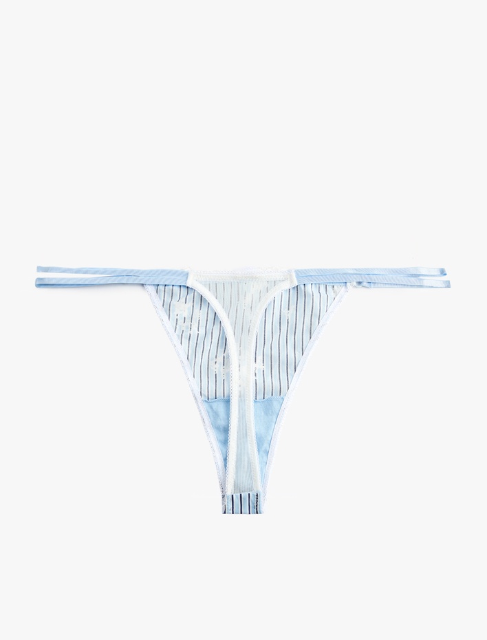  Pamuklu Çiçek Desenli Dantelli Lastik Detaylı Çizgili String Külot