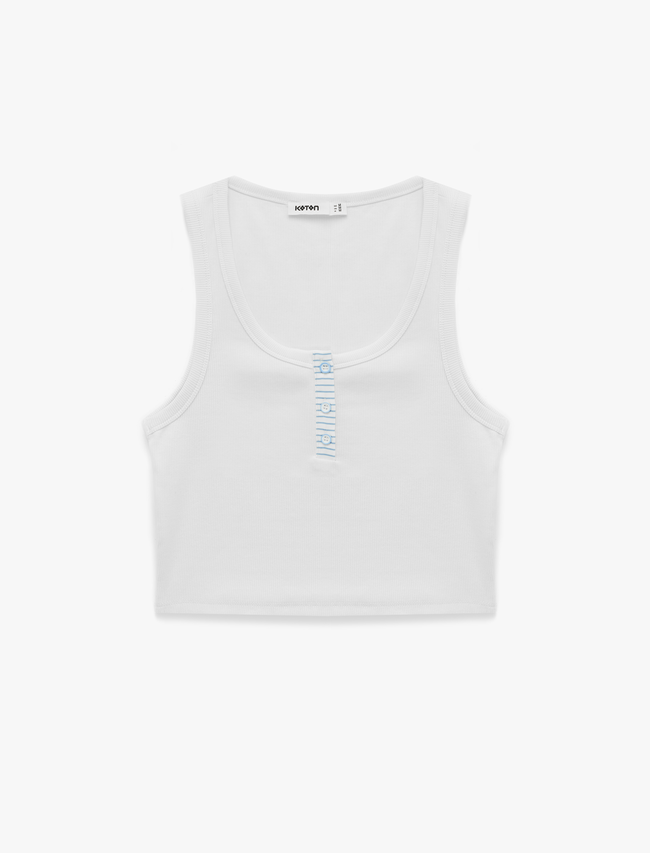   Pamuklu Düğmeli Çizgili Kolsuz Hanley Yaka Crop Top