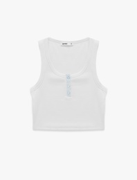 Pamuklu Düğmeli Çizgili Kolsuz Hanley Yaka Crop Top