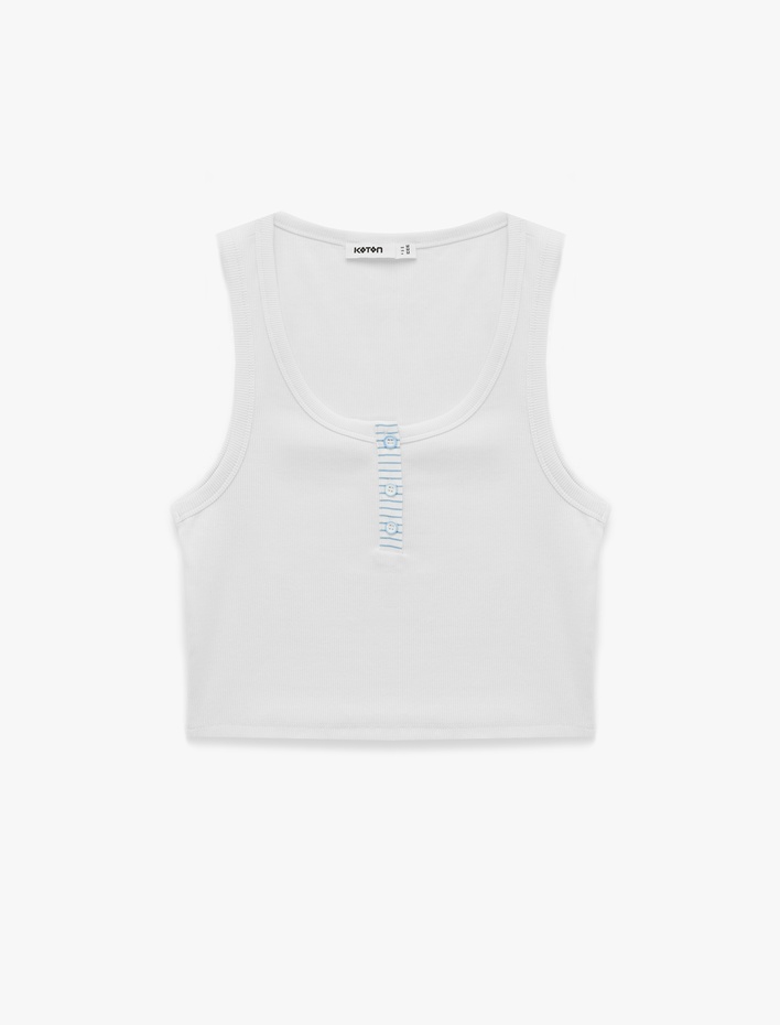  Pamuklu Düğmeli Çizgili Kolsuz Hanley Yaka Crop Top