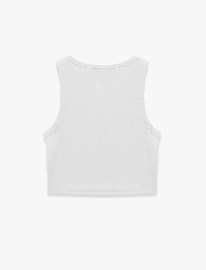 Pamuklu Düğmeli Çizgili Kolsuz Hanley Yaka Crop Top