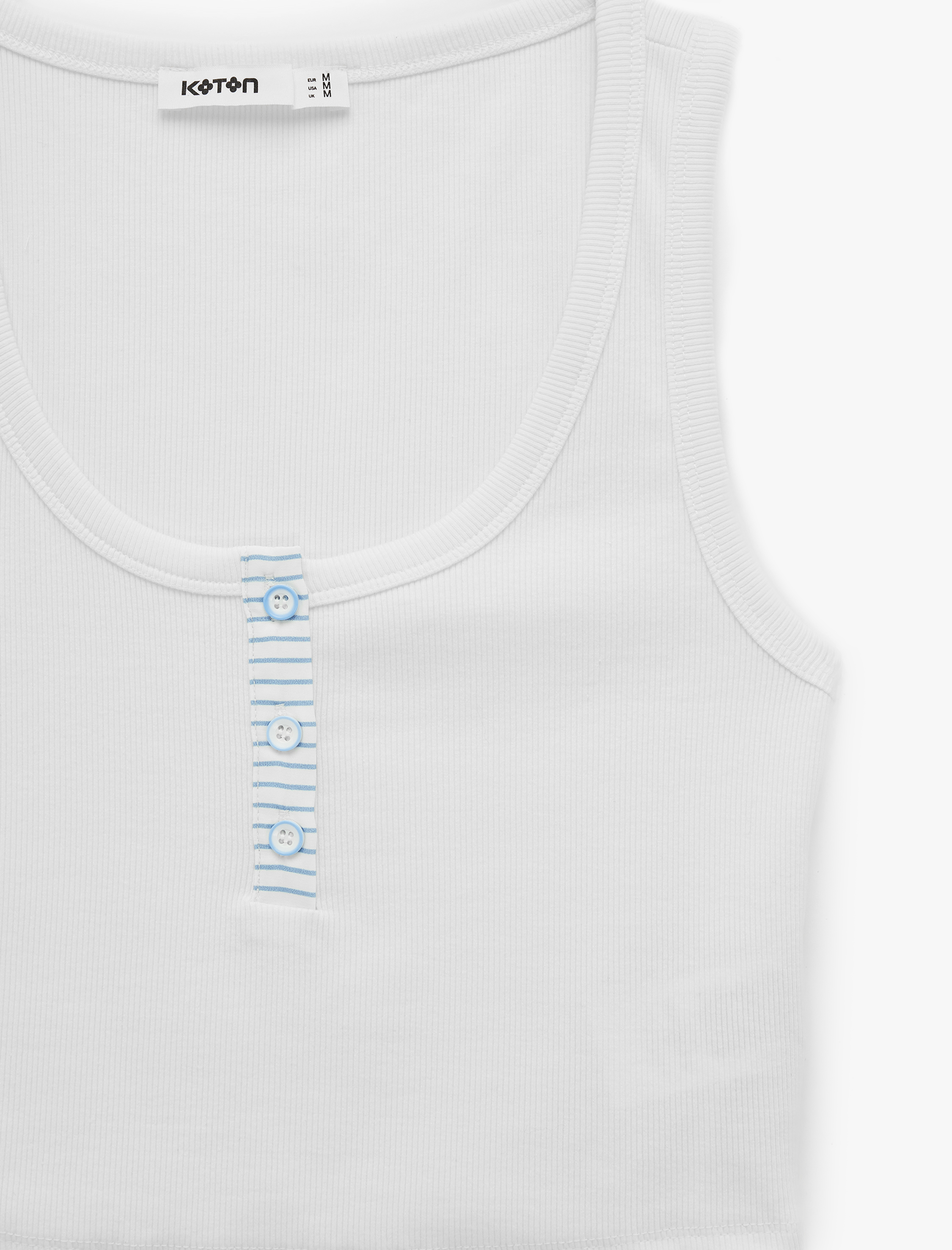   Pamuklu Düğmeli Çizgili Kolsuz Hanley Yaka Crop Top