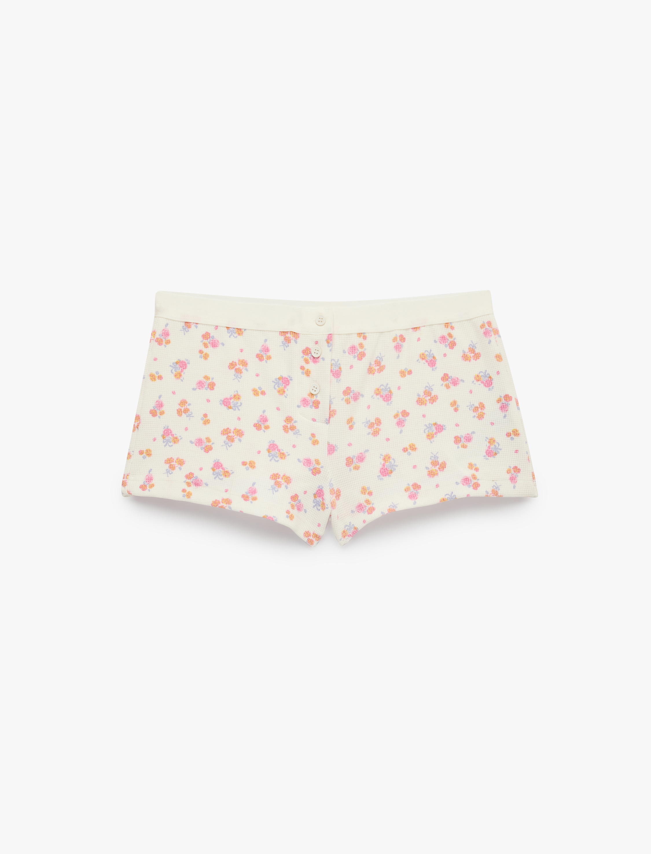   Rahat Kesim Düğmeli Çiçekli Şort Pijama Altı