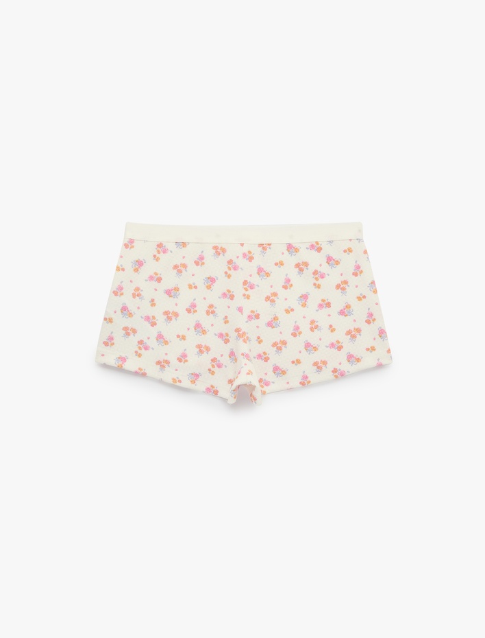  Rahat Kesim Düğmeli Çiçekli Şort Pijama Altı