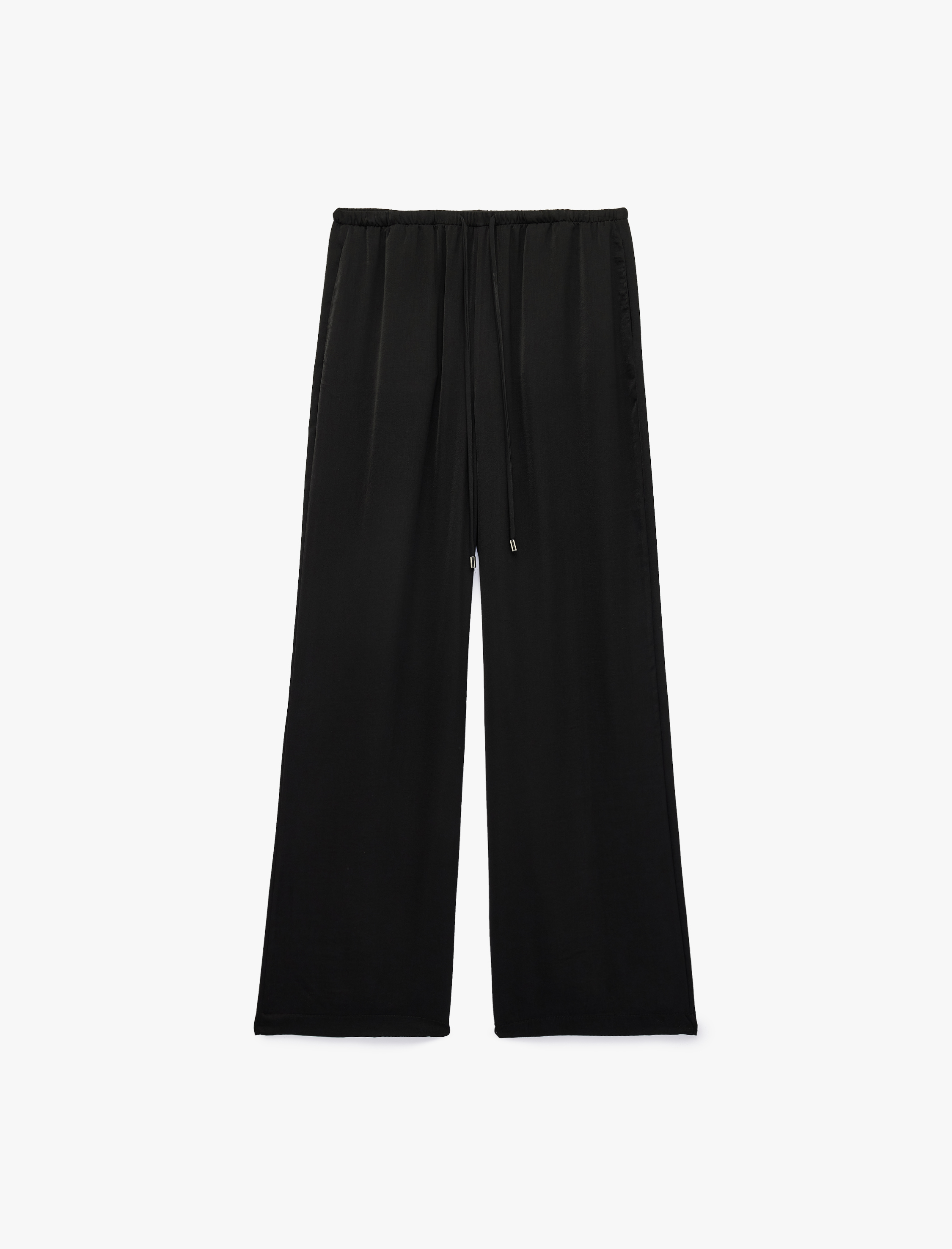   Aerobin Kumaş Straight Fit Cepli Düz Geniş Paça Saten Pantolon