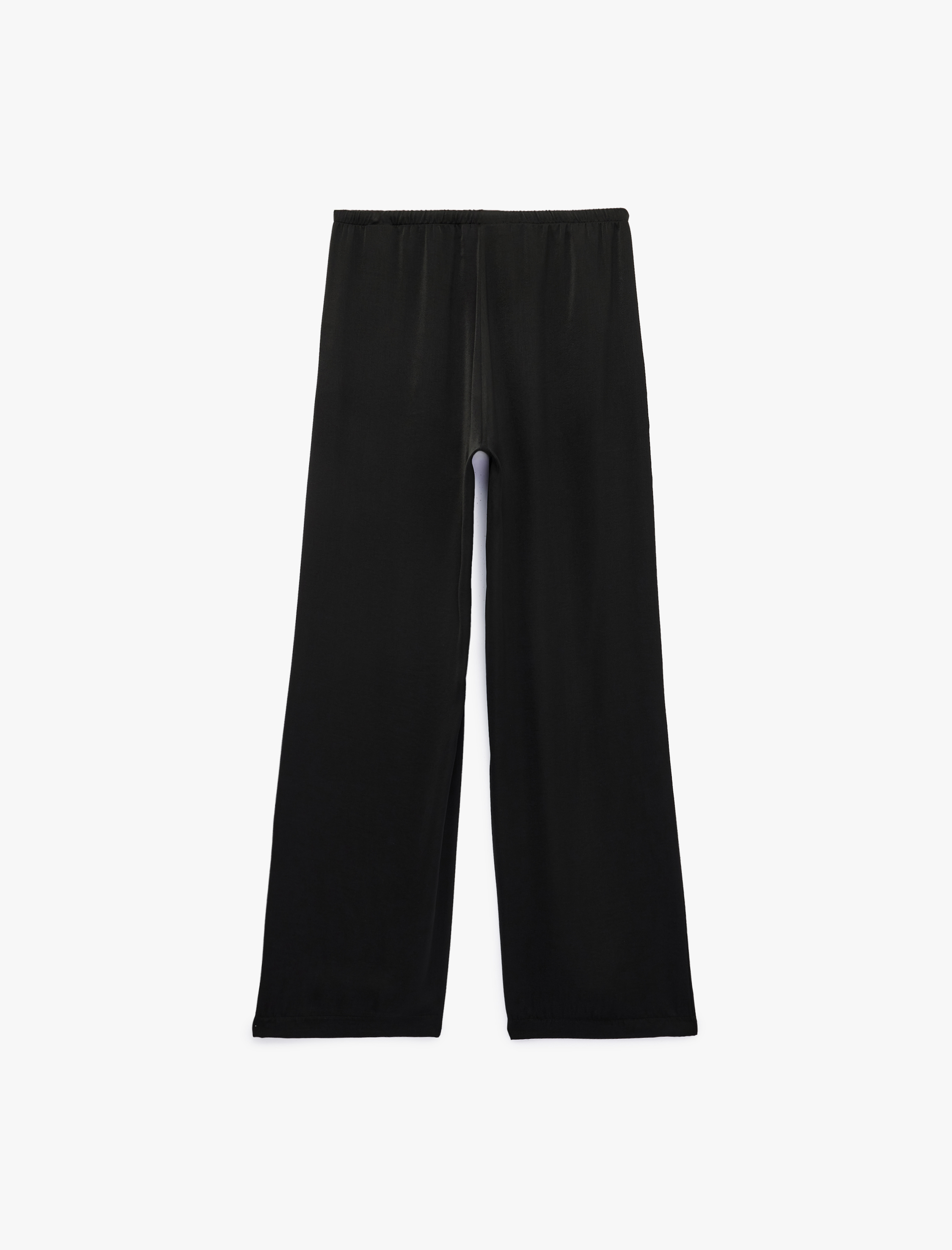   Aerobin Kumaş Straight Fit Cepli Düz Geniş Paça Saten Pantolon