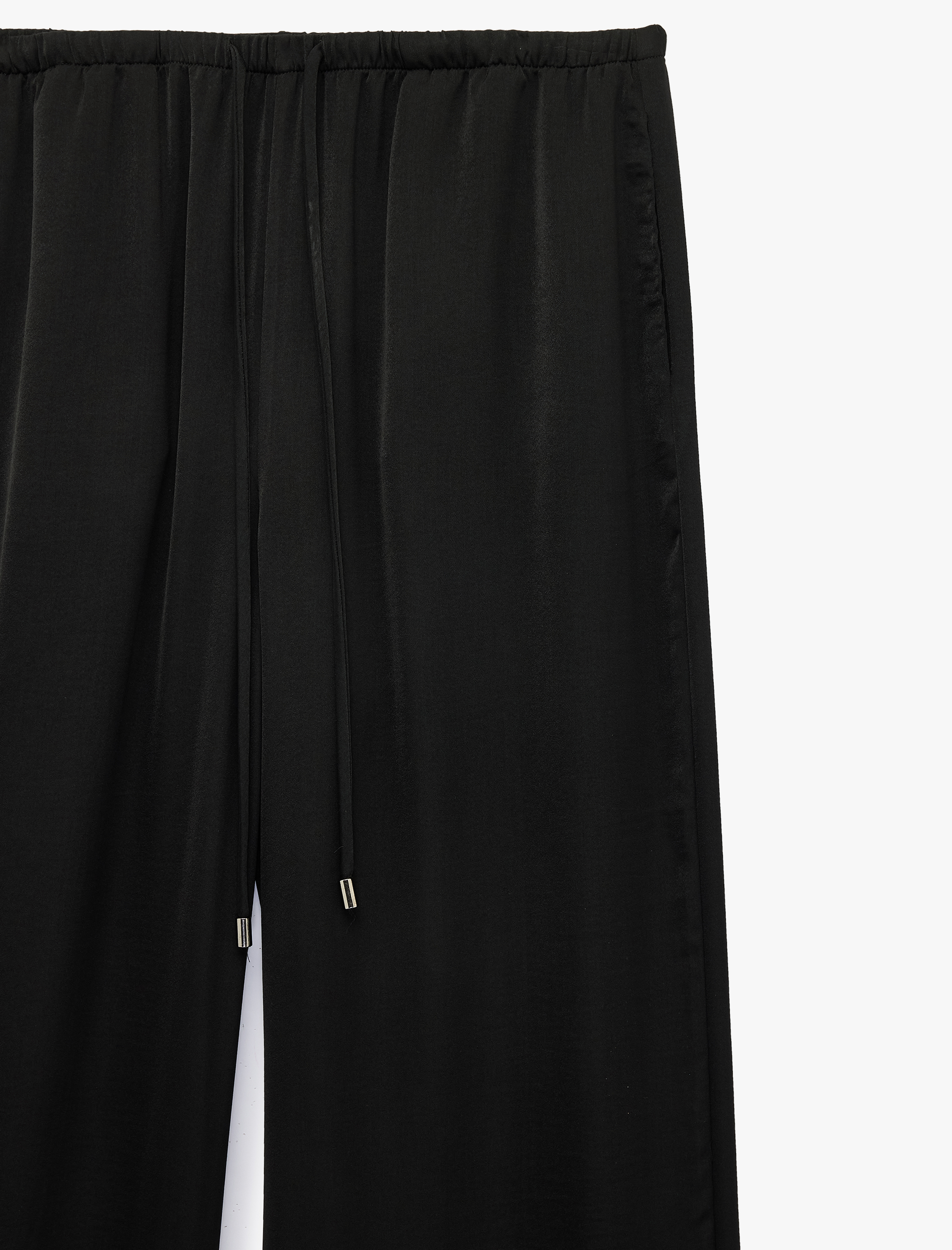   Aerobin Kumaş Straight Fit Cepli Düz Geniş Paça Saten Pantolon