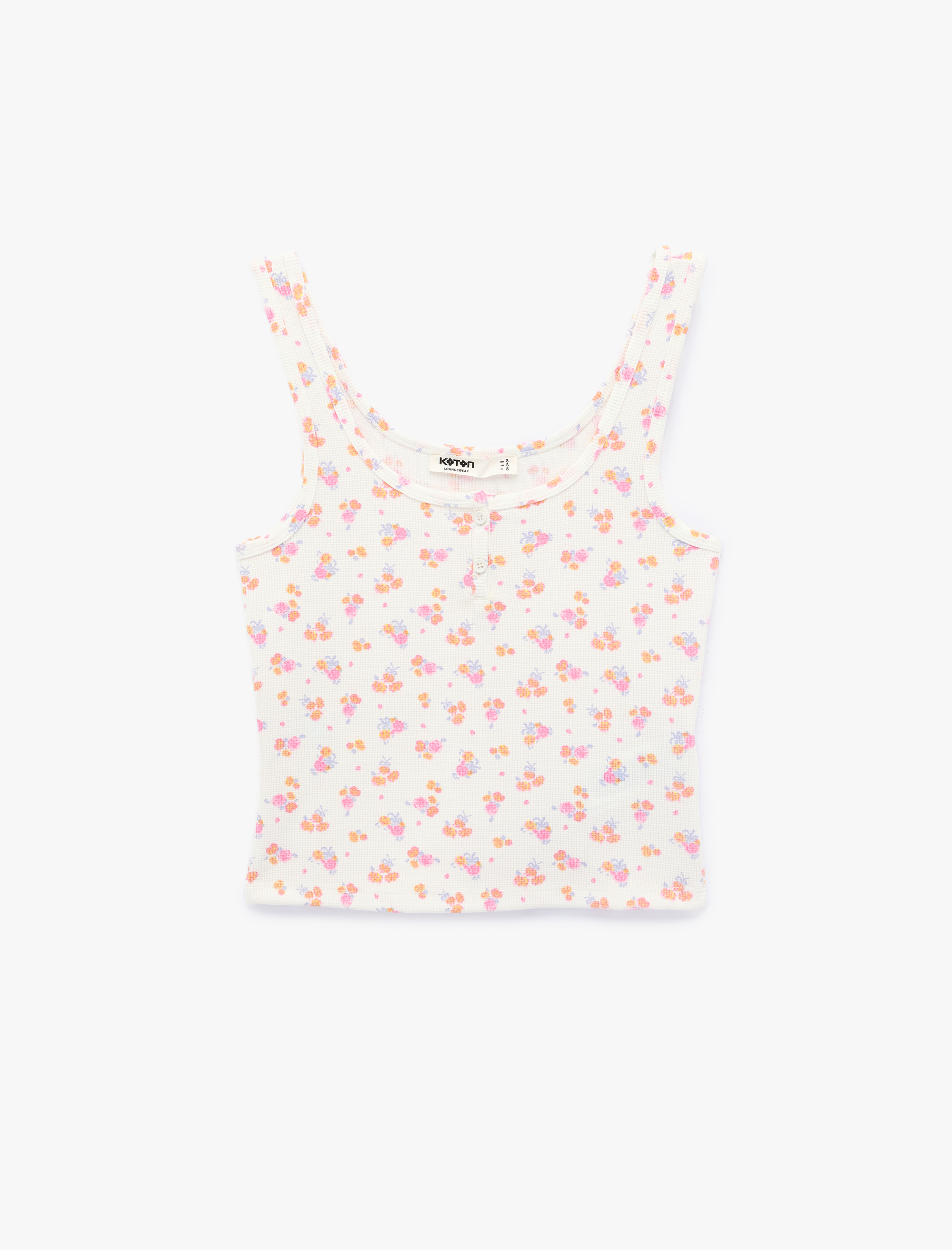   Yuvarlak Yaka Çiçekli Askılı Pijama Üstü