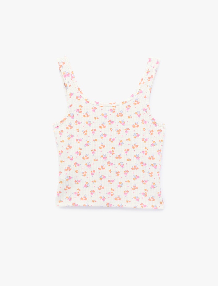  Yuvarlak Yaka Çiçekli Askılı Pijama Üstü