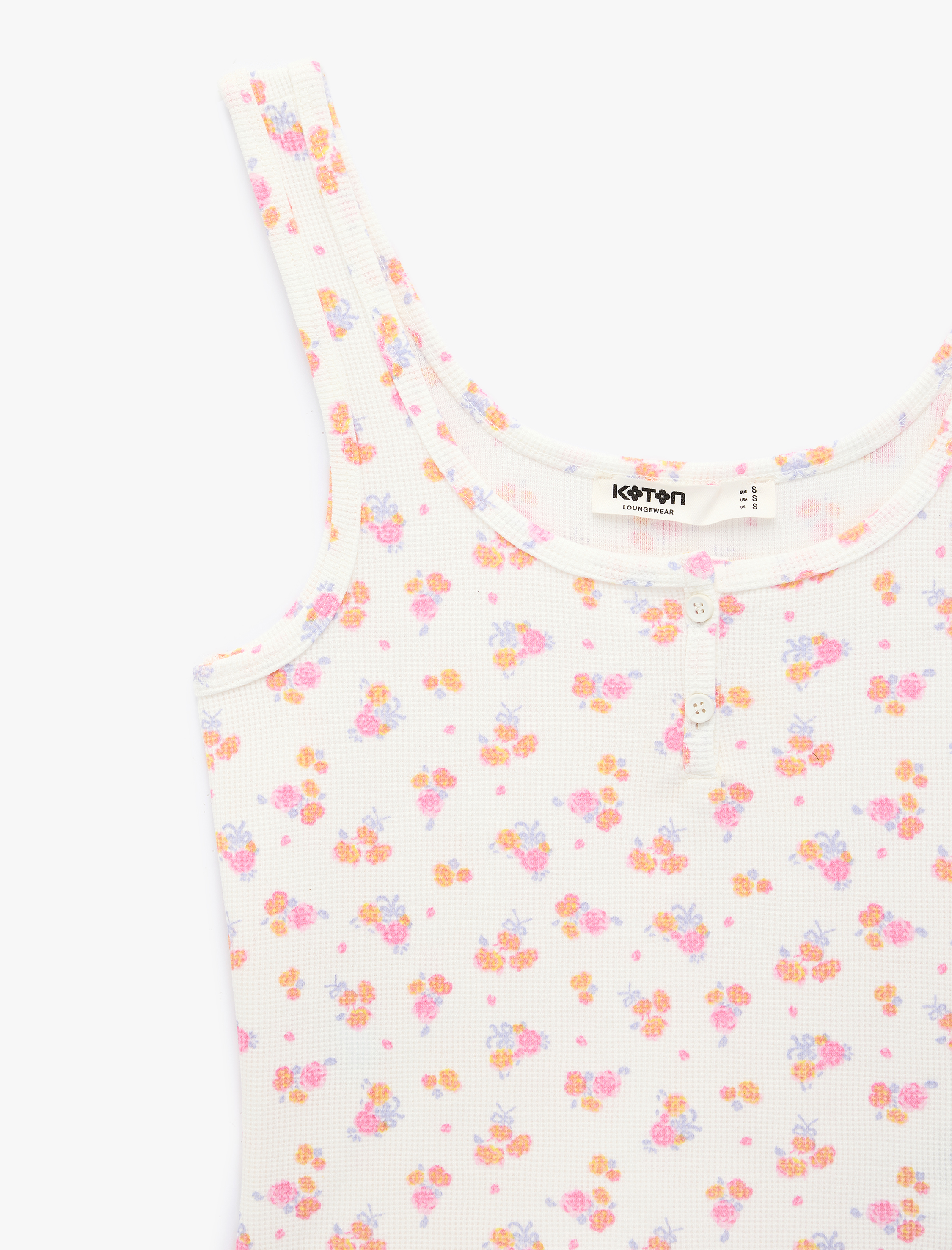   Yuvarlak Yaka Çiçekli Askılı Pijama Üstü