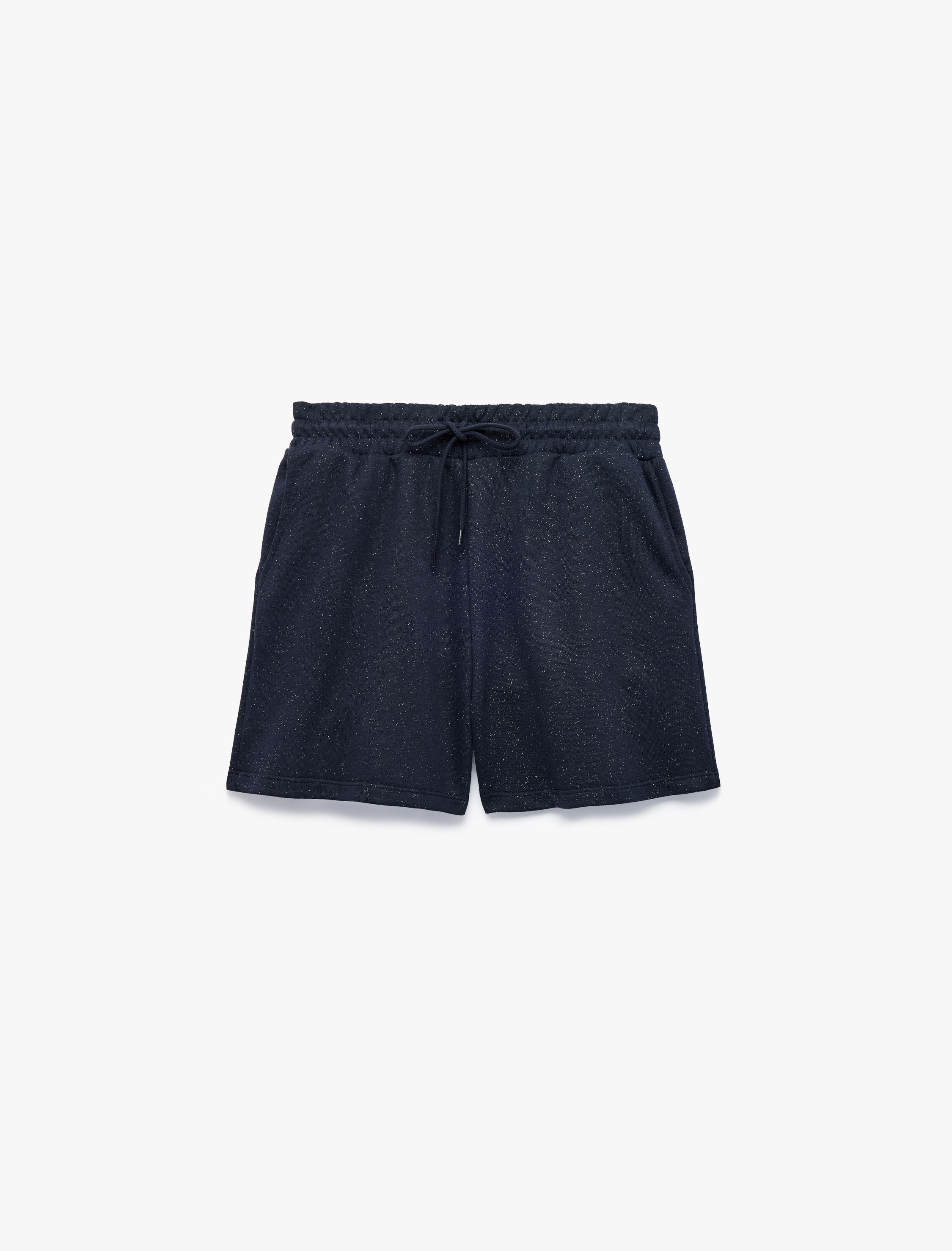   Slim Fit Beli Bağcıklı Cepli Simli Mini Şort