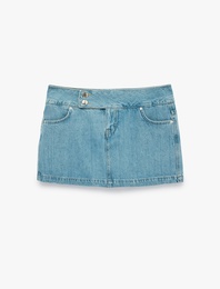 Pamuklu Cep Detaylı Düğmeli Denim Mini Şort Etek