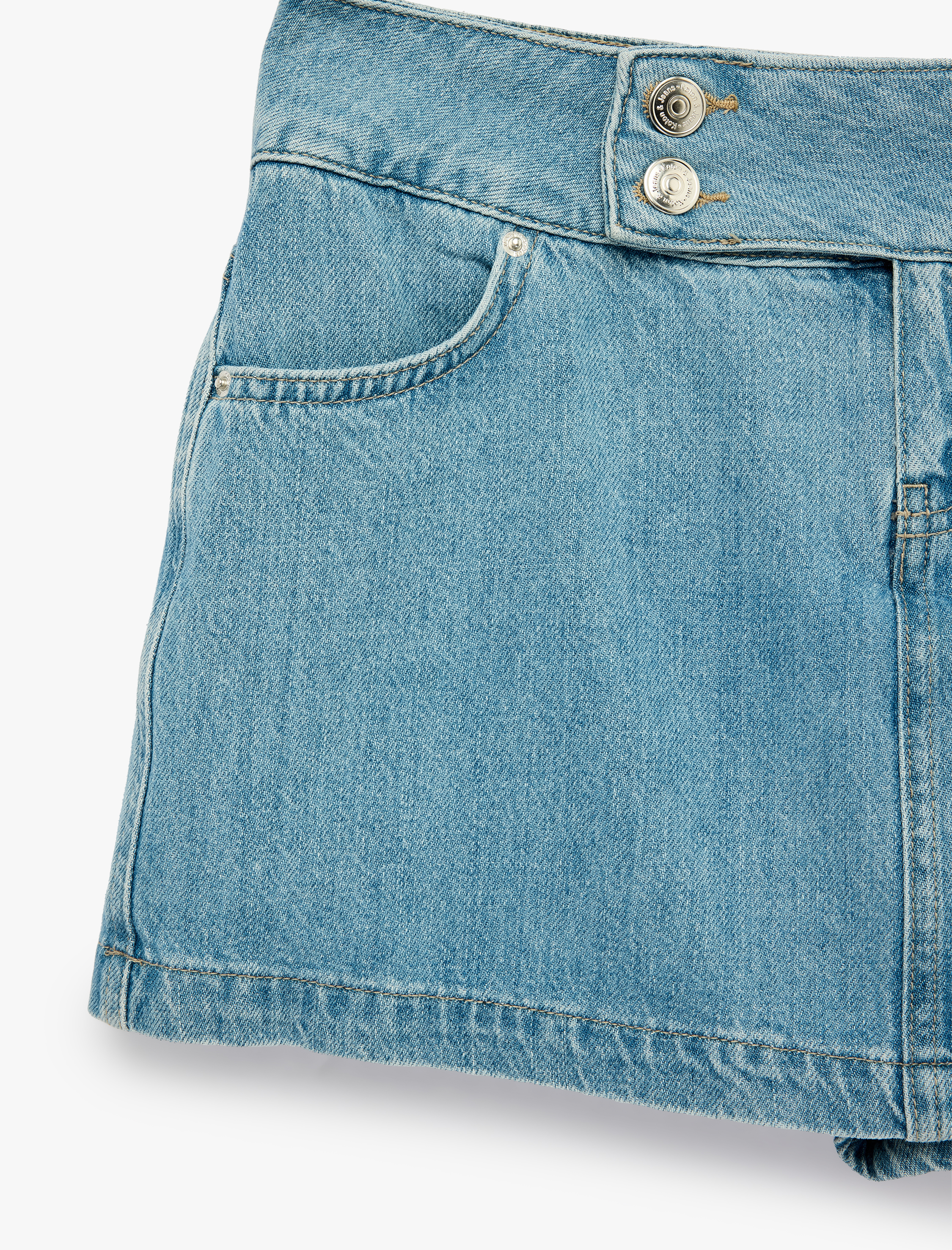   Pamuklu Cep Detaylı Düğmeli Denim Mini Şort Etek