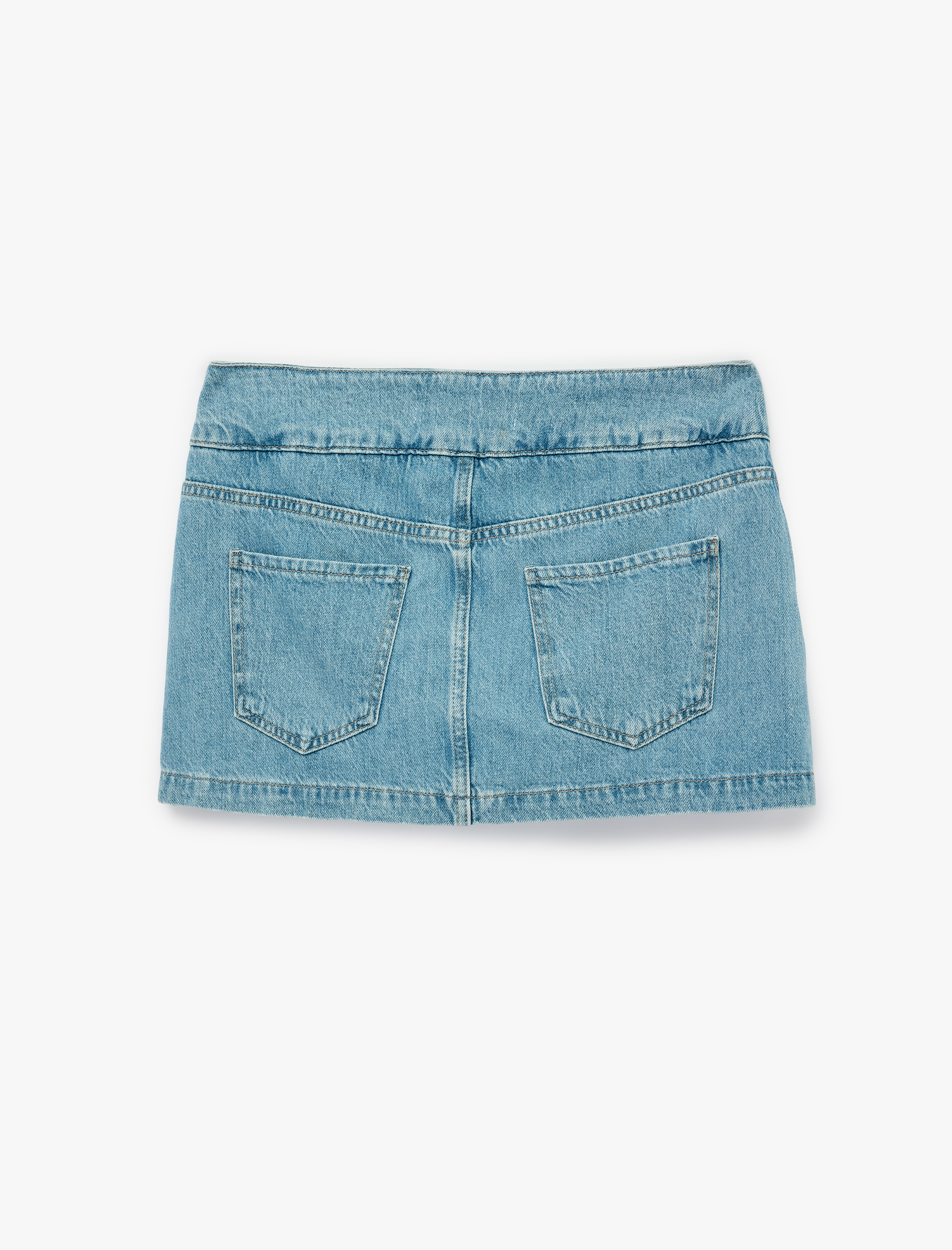   Pamuklu Cep Detaylı Düğmeli Denim Mini Şort Etek