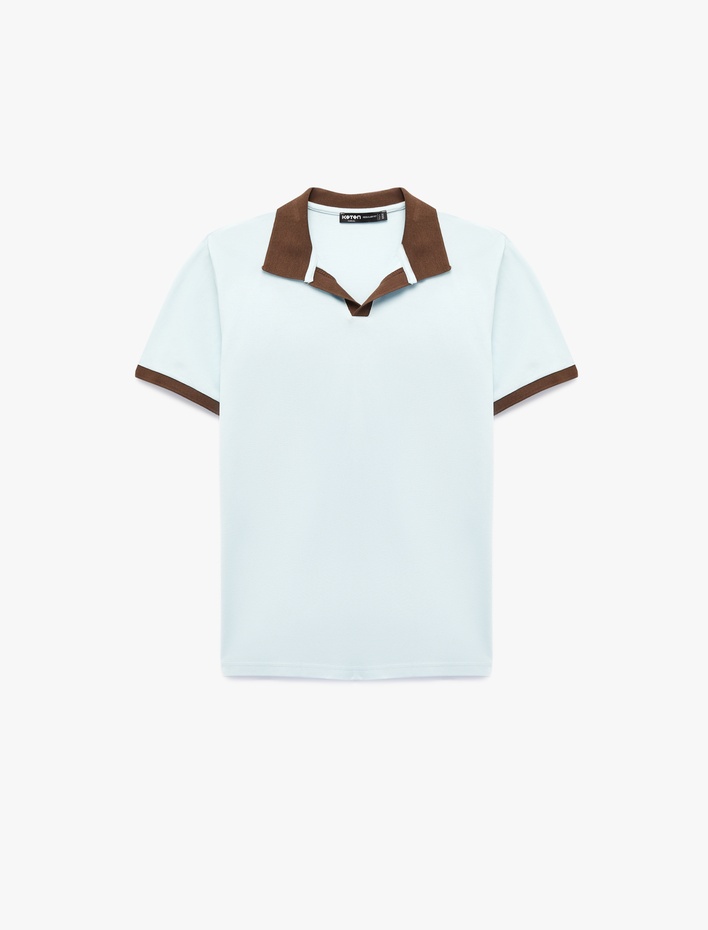 Pamuklu Regular Fit Kısa Kollu Renk Kontrastlı Polo Yaka Tişört