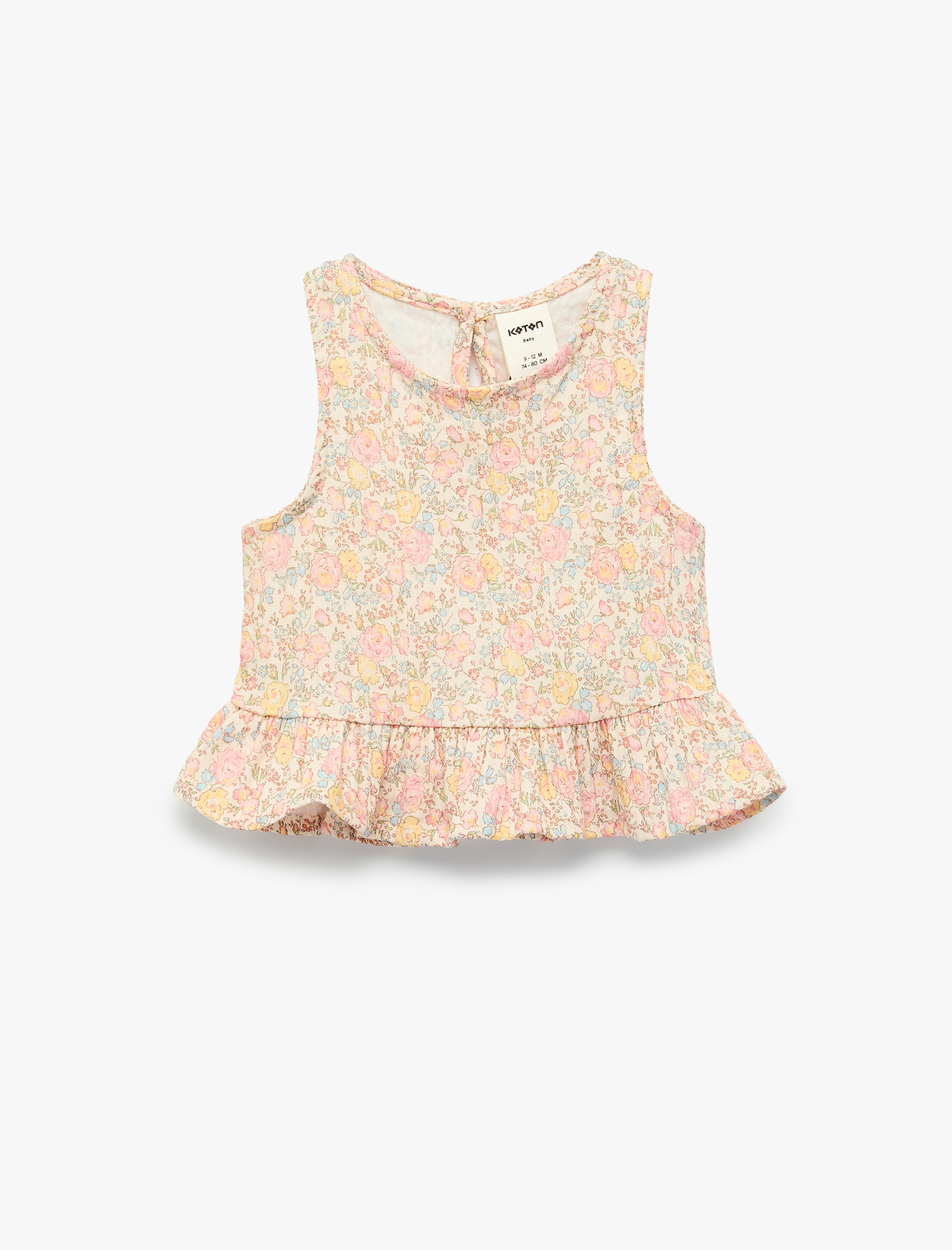  Kız Bebek Pamuklu Kolsuz Bisiklet Yaka Çiçekli Müslin Bluz