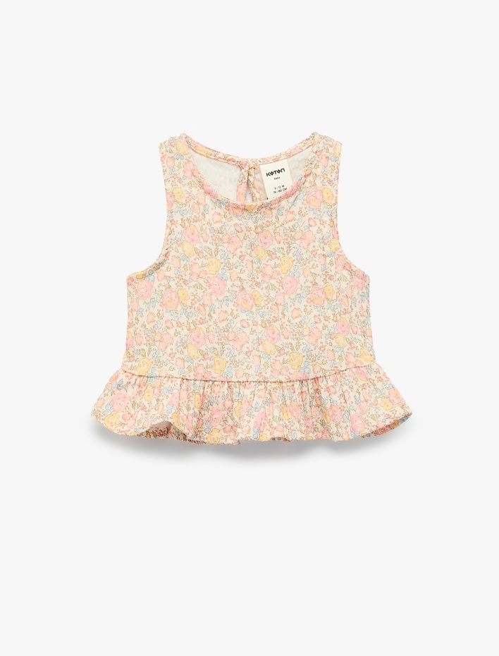 Kız Bebek Pamuklu Kolsuz Bisiklet Yaka Çiçekli Müslin Bluz