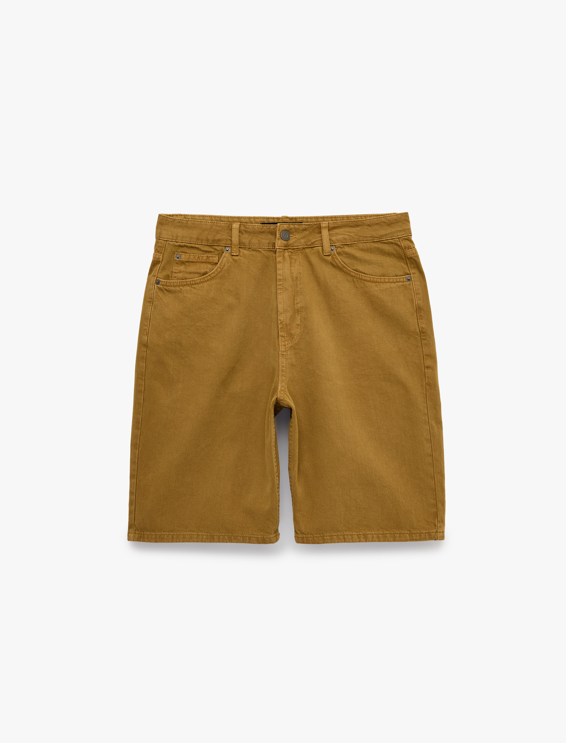   Normal Bel Pamuklu Straight Fit Cepli Bermuda Jean Şort