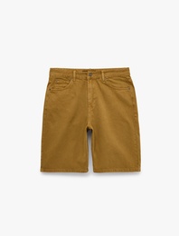 Normal Bel Pamuklu Straight Fit Cepli Bermuda Jean Şort