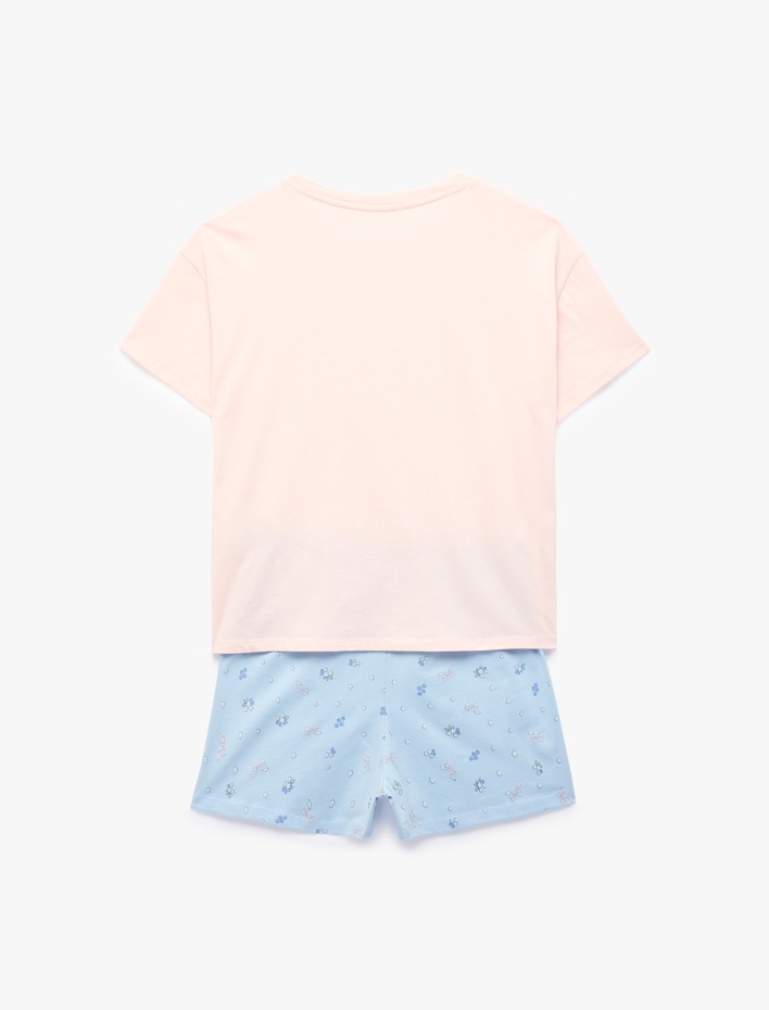  Rahat Kesim Baskılı Pamuklu Şortlu Pijama Takımı