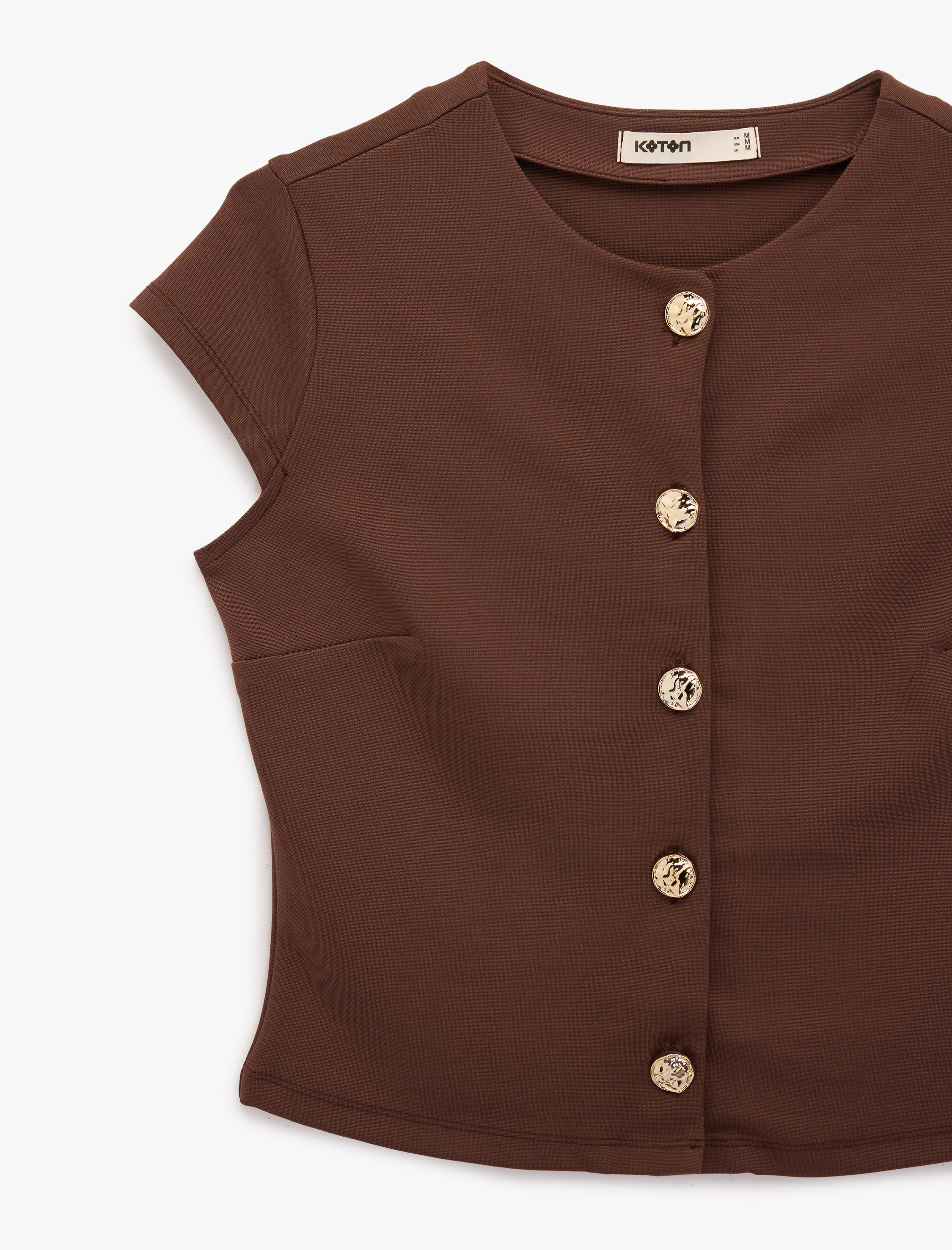   Slim Fit Bisiklet Yaka Kap Kol Düğmeli Bluz