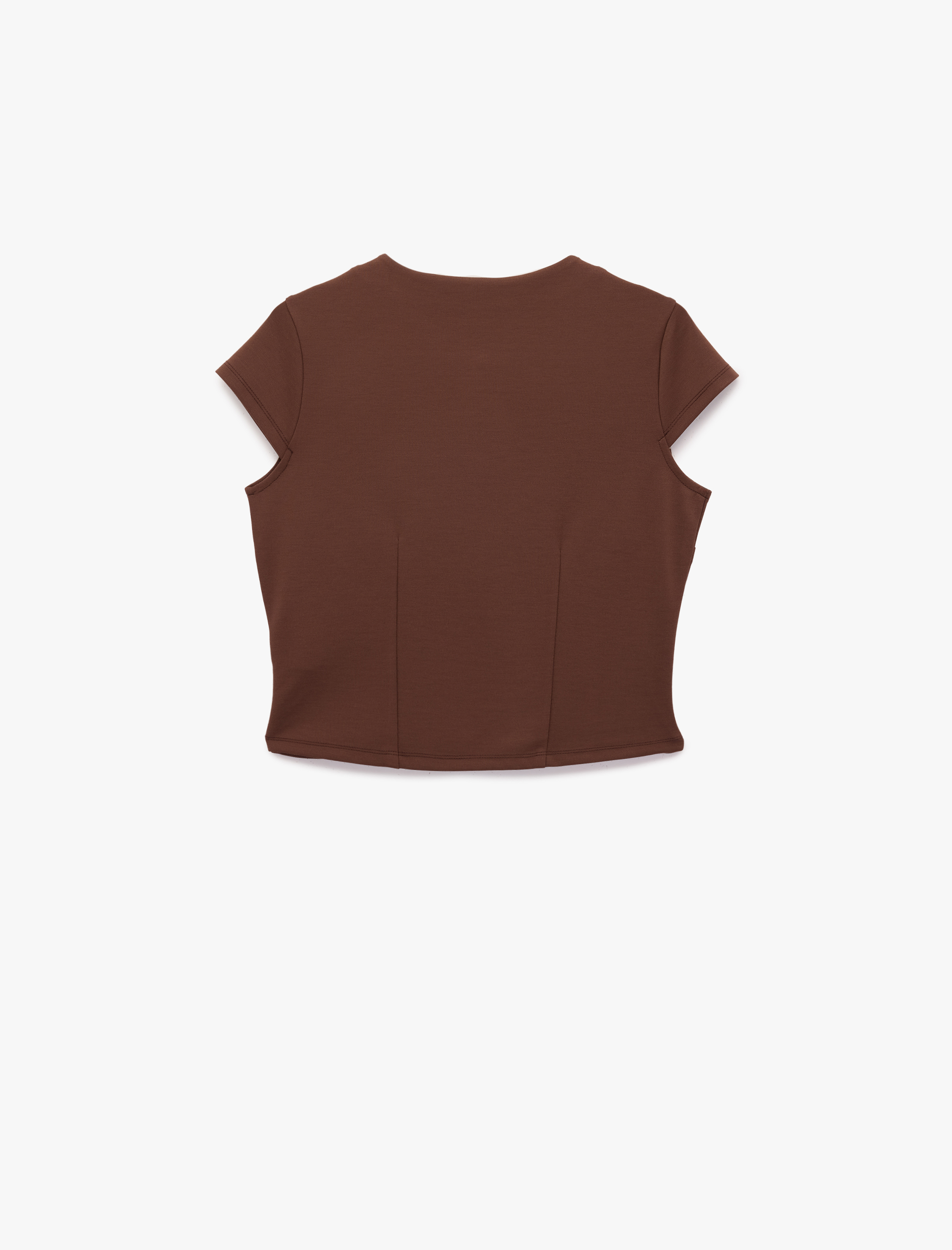   Slim Fit Bisiklet Yaka Kap Kol Düğmeli Bluz