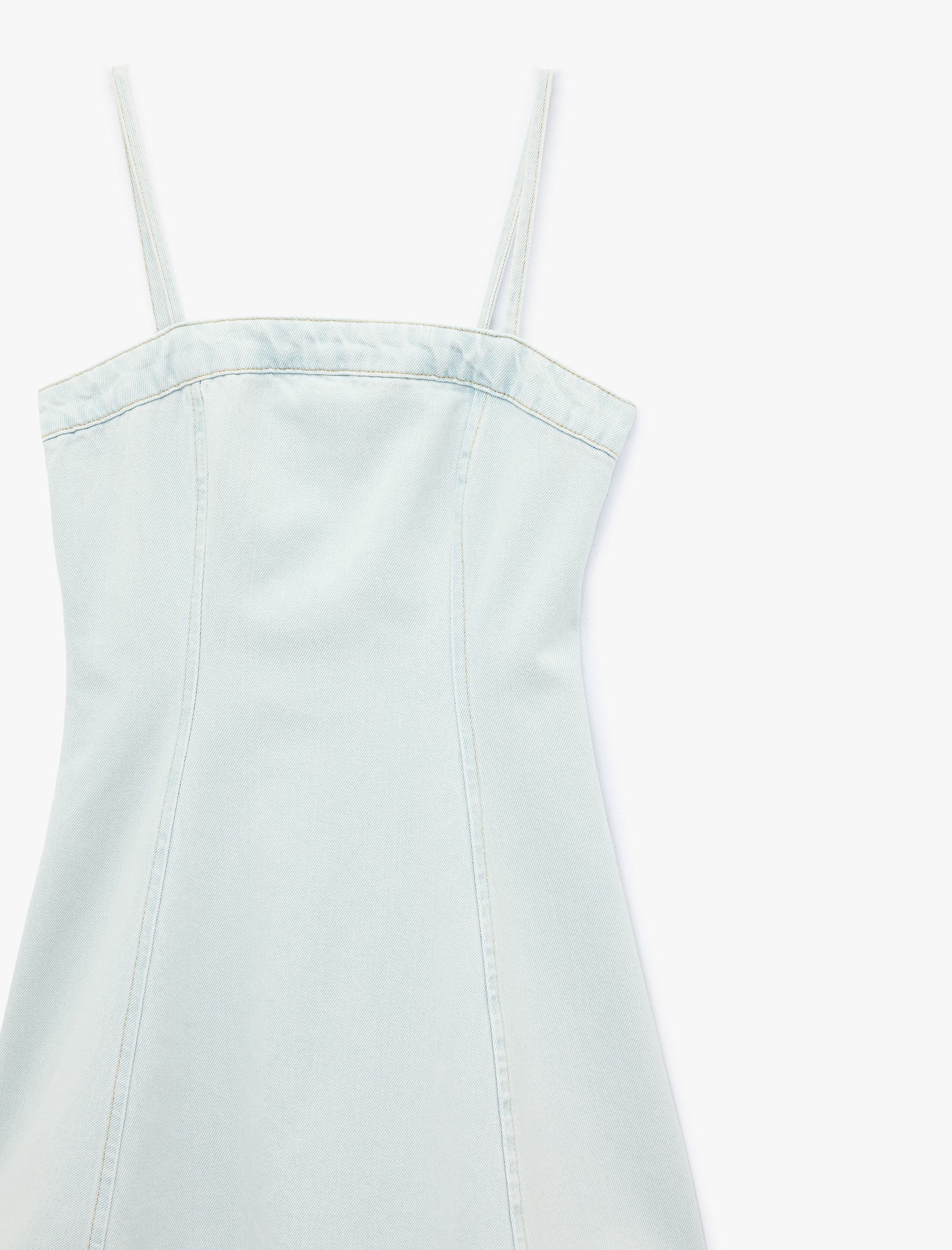   İp Askılı A Kesim Kare Yaka Kolsuz Mini Denim Elbise