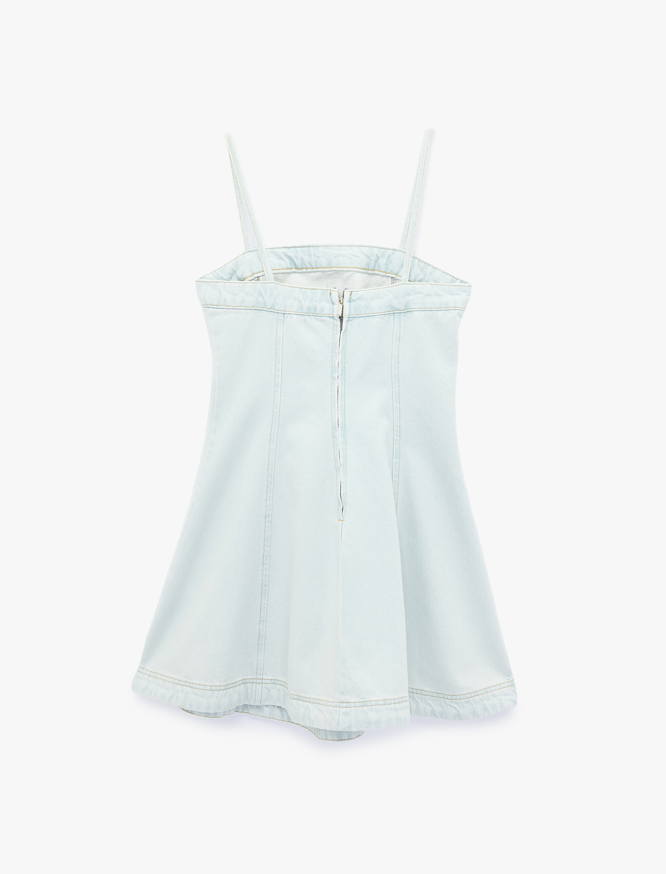   İp Askılı A Kesim Kare Yaka Kolsuz Mini Denim Elbise