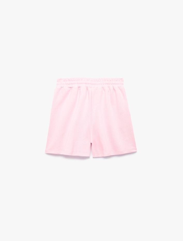  Slim Fit Beli Bağcıklı Cepli Simli Mini Şort