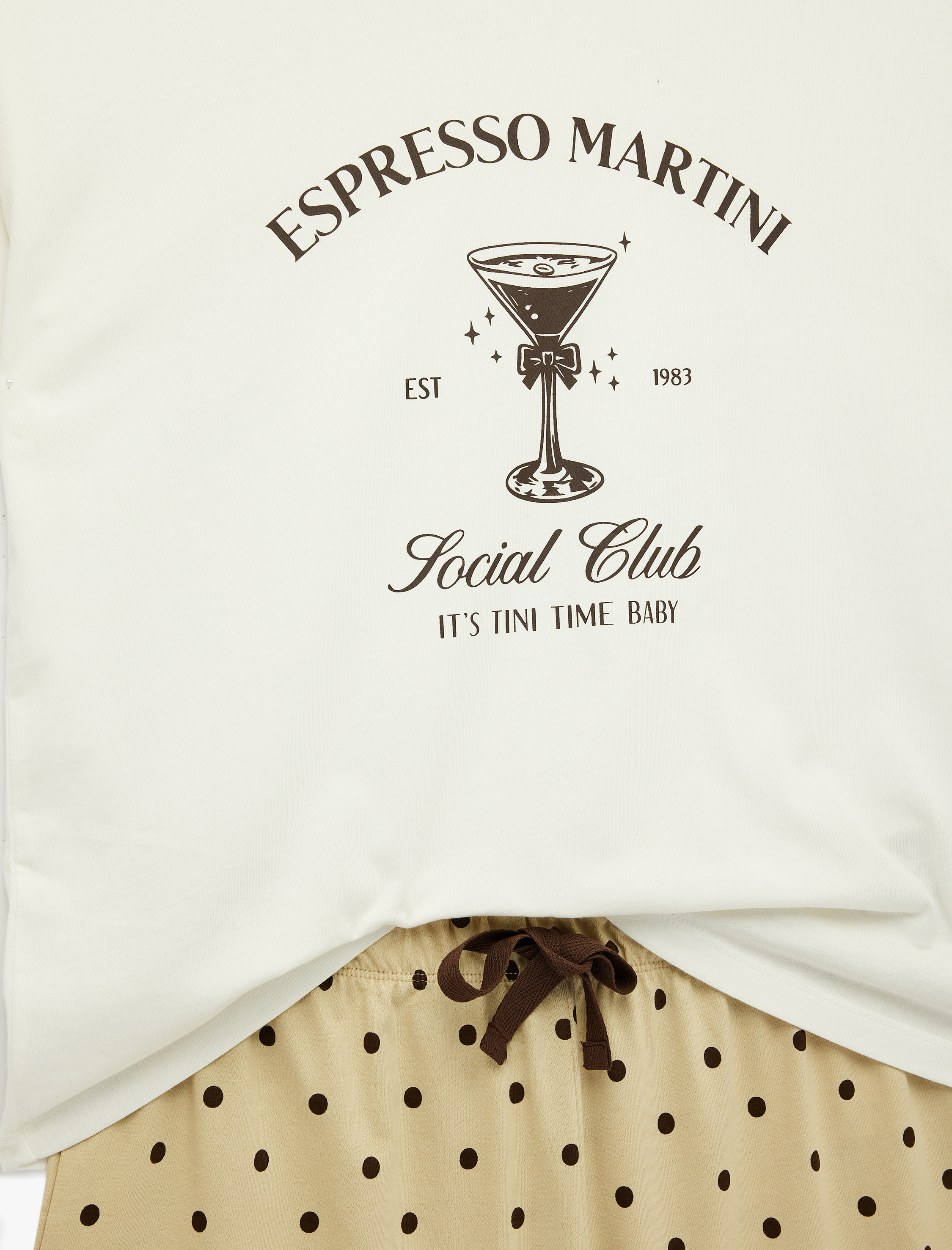   Pamuklu Kısa Kollu Bisiklet Yaka Baskılı Pijama Takımı