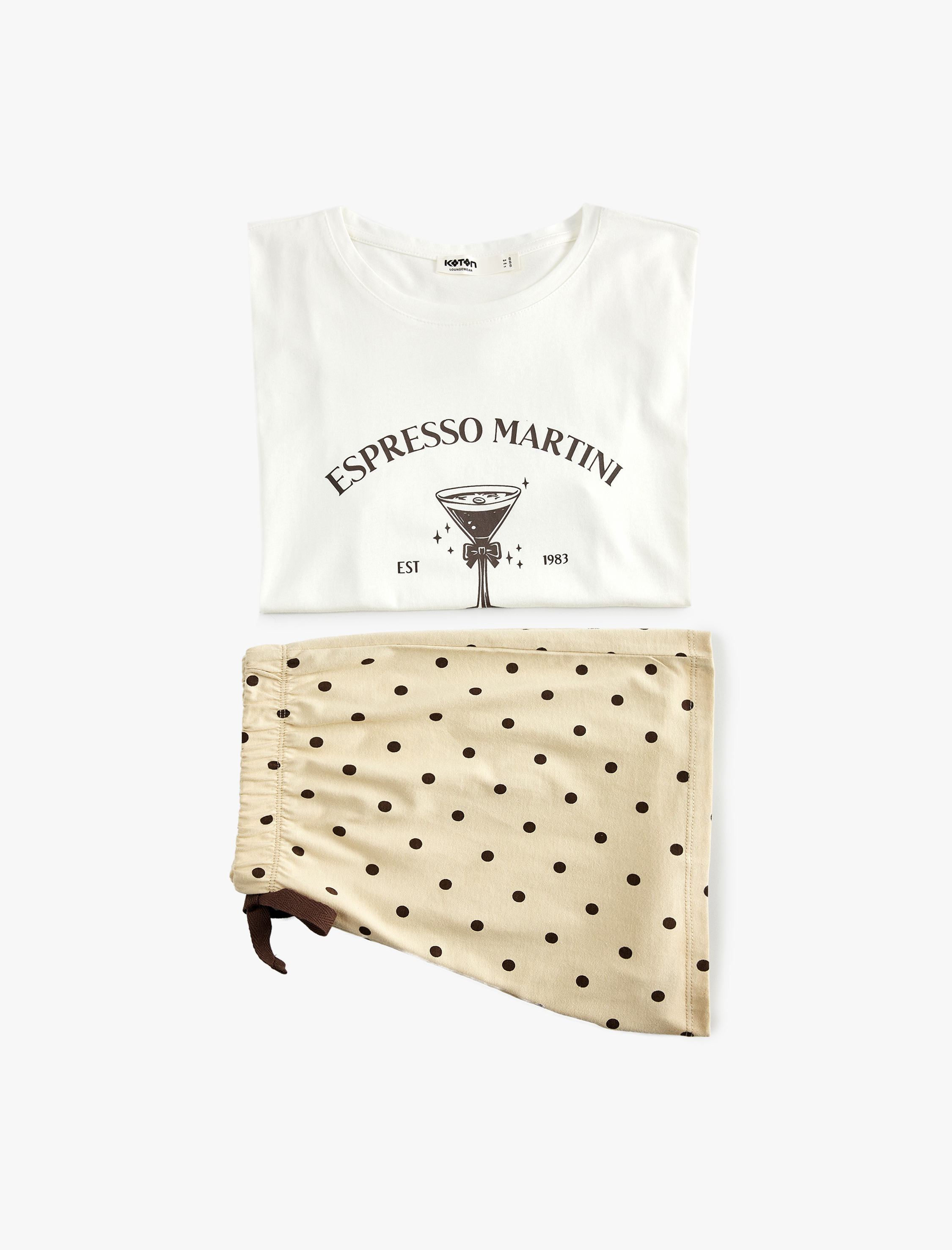   Pamuklu Kısa Kollu Bisiklet Yaka Baskılı Pijama Takımı