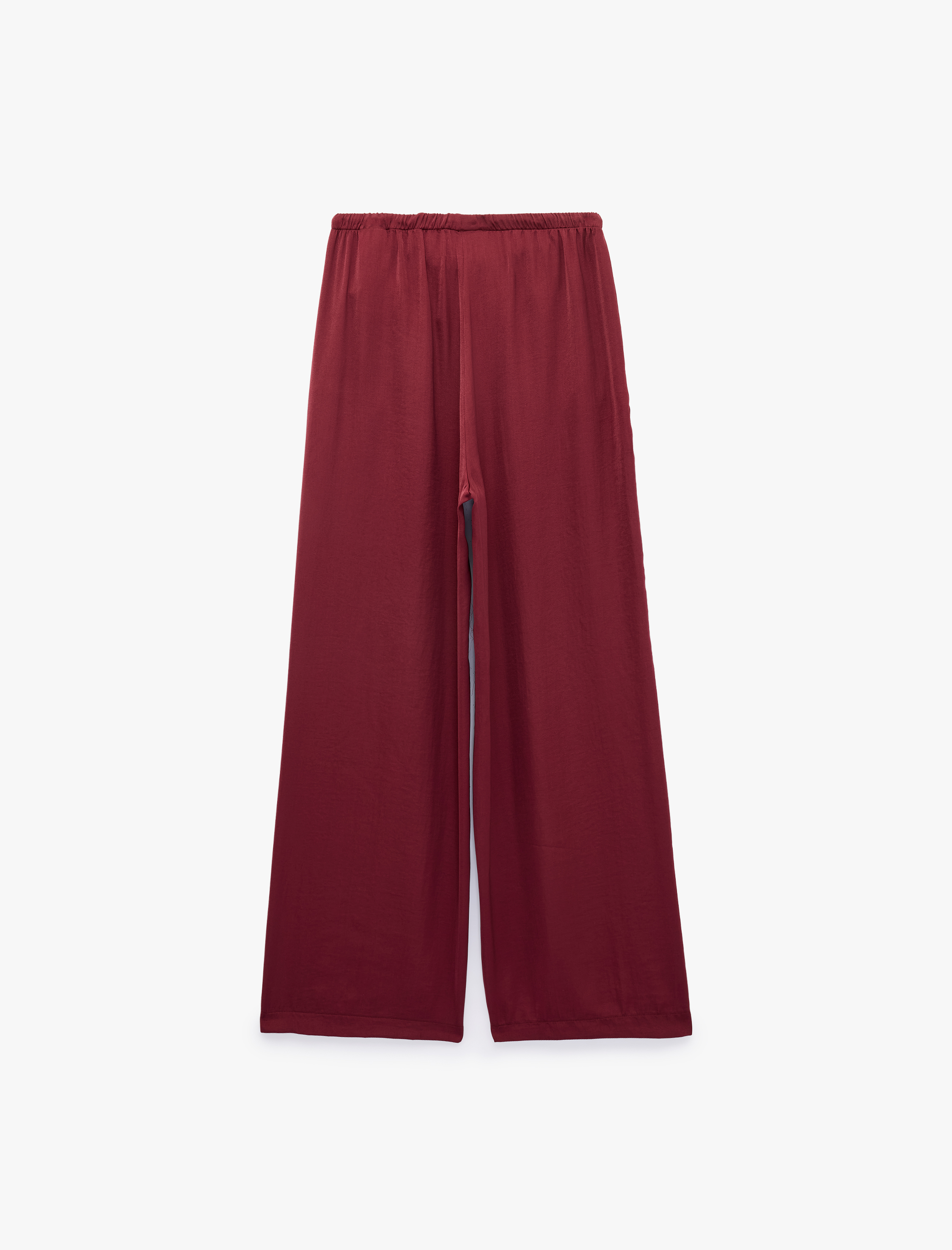   Aerobin Kumaş Straight Fit Cepli Düz Geniş Paça Saten Pantolon