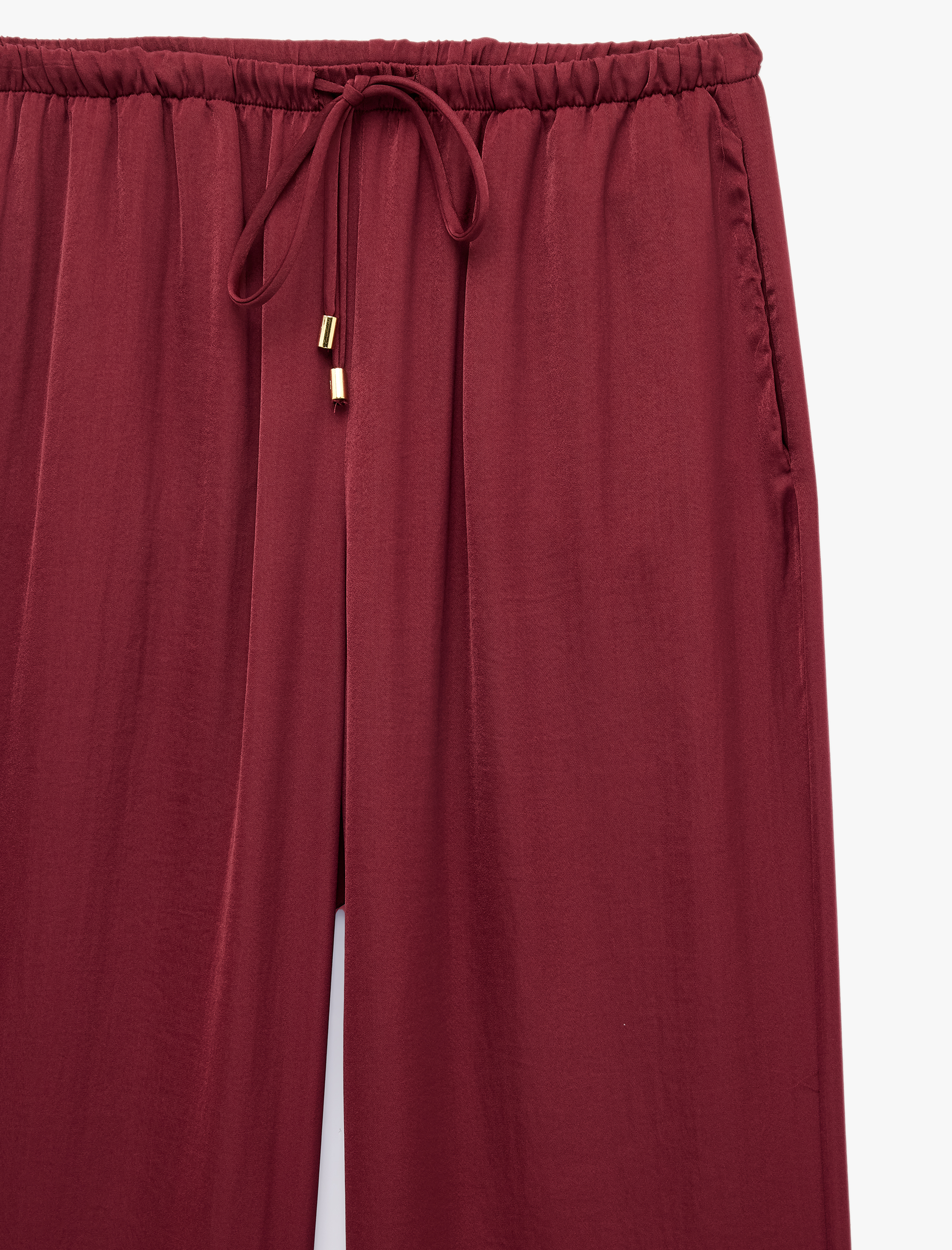   Aerobin Kumaş Straight Fit Cepli Düz Geniş Paça Saten Pantolon