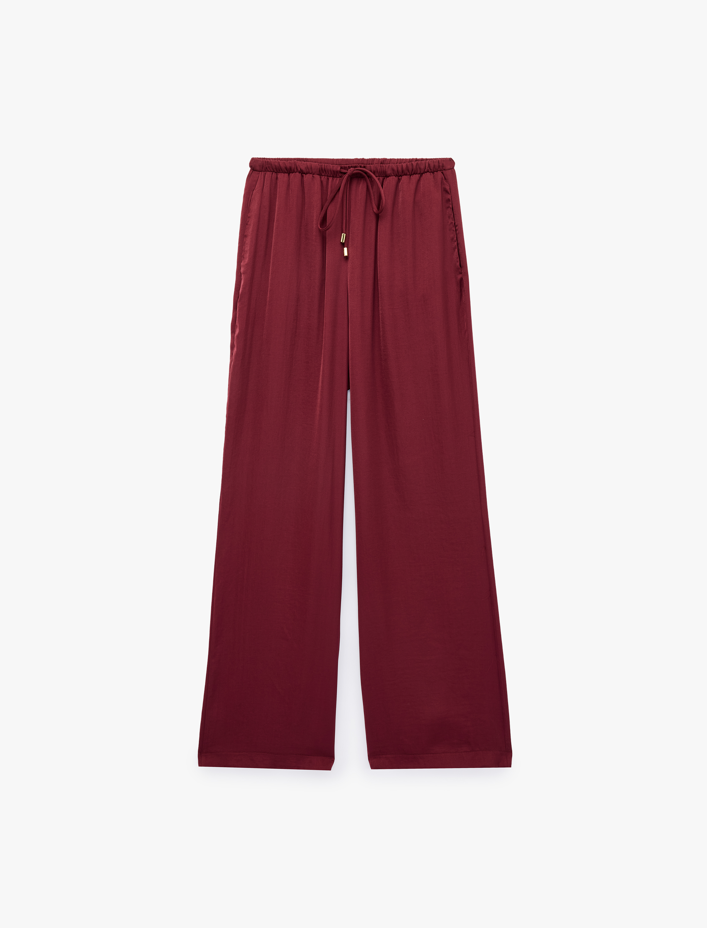   Aerobin Kumaş Straight Fit Cepli Düz Geniş Paça Saten Pantolon