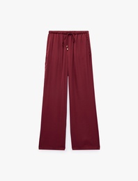 Aerobin Kumaş Straight Fit Cepli Düz Geniş Paça Saten Pantolon