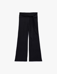 Beli Bağlama Detaylı Modal Geniş Paça Pantolon