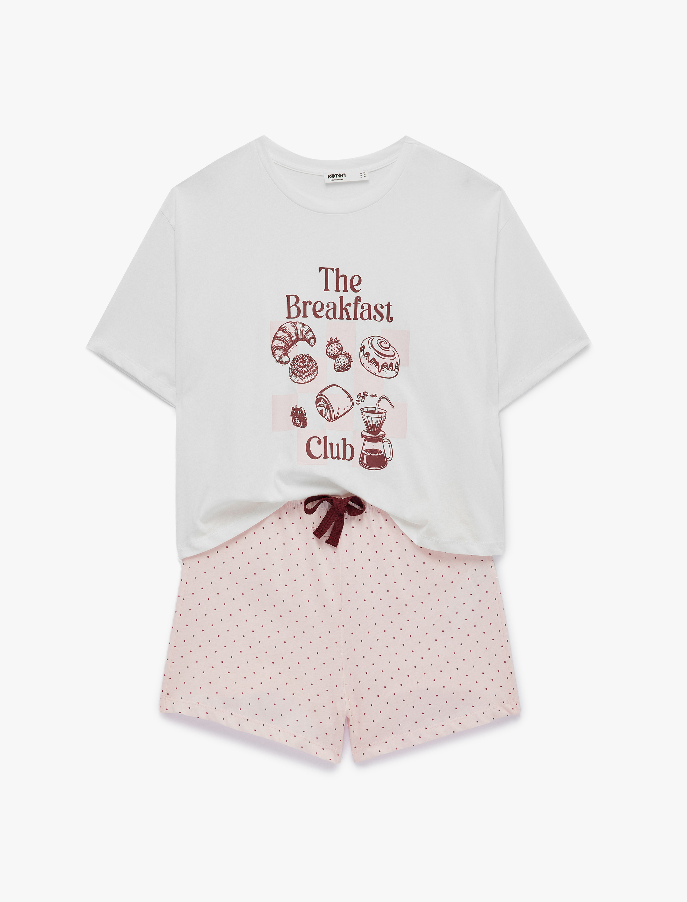   Pamuklu Bisiklet Yaka Kısa Kollu Rahat Kesim Baskılı Pijama Takımı