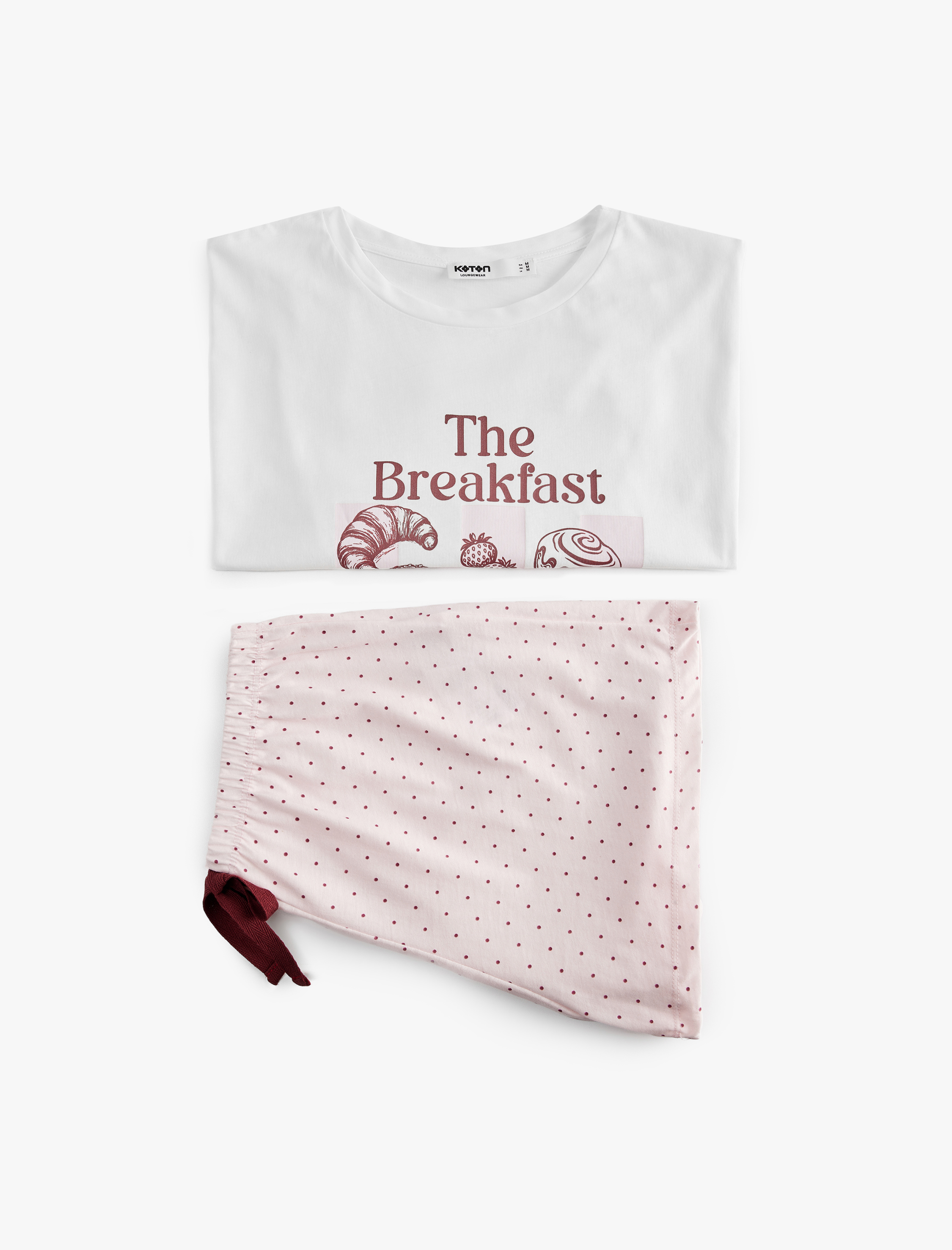   Pamuklu Bisiklet Yaka Kısa Kollu Rahat Kesim Baskılı Pijama Takımı