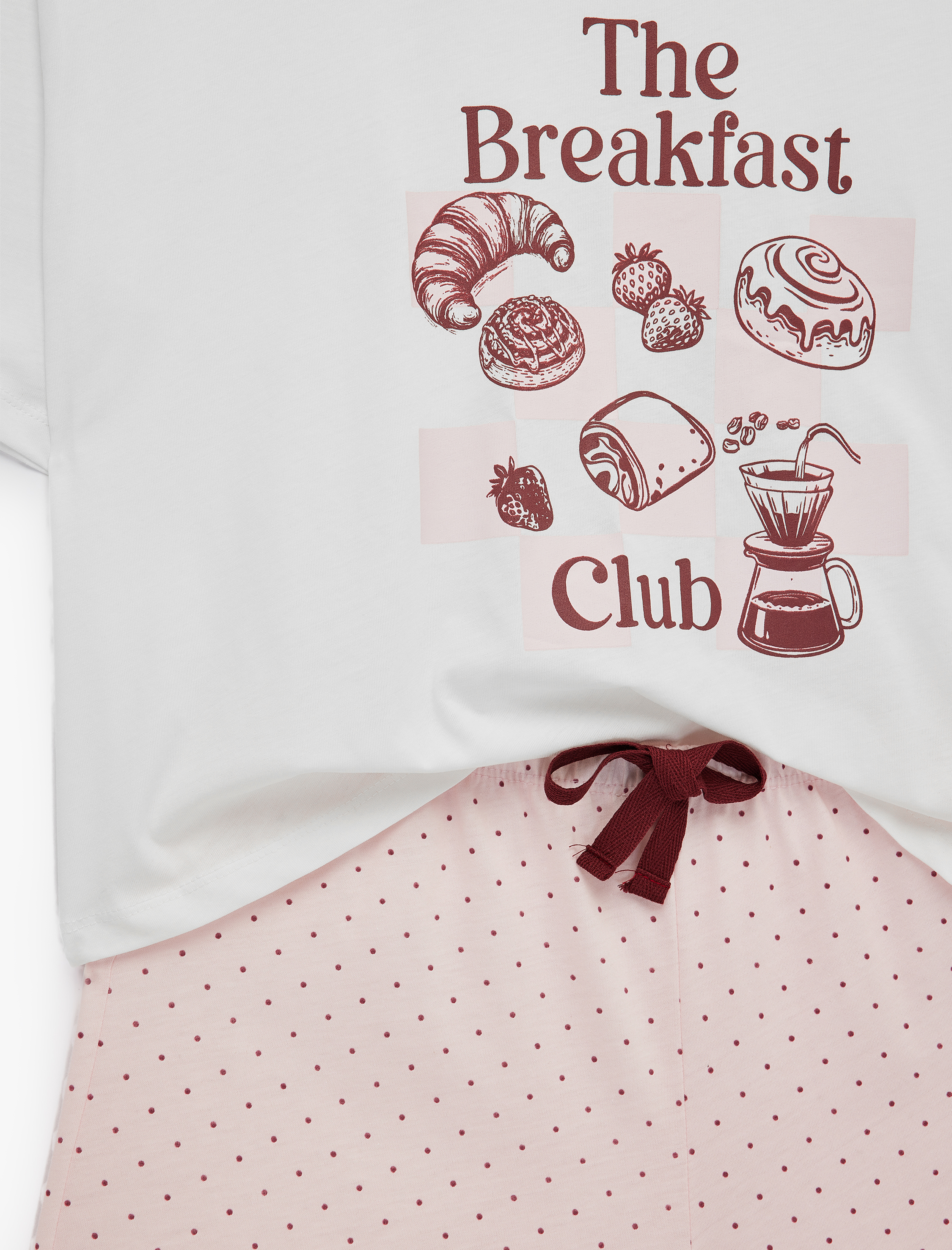   Pamuklu Bisiklet Yaka Kısa Kollu Rahat Kesim Baskılı Pijama Takımı