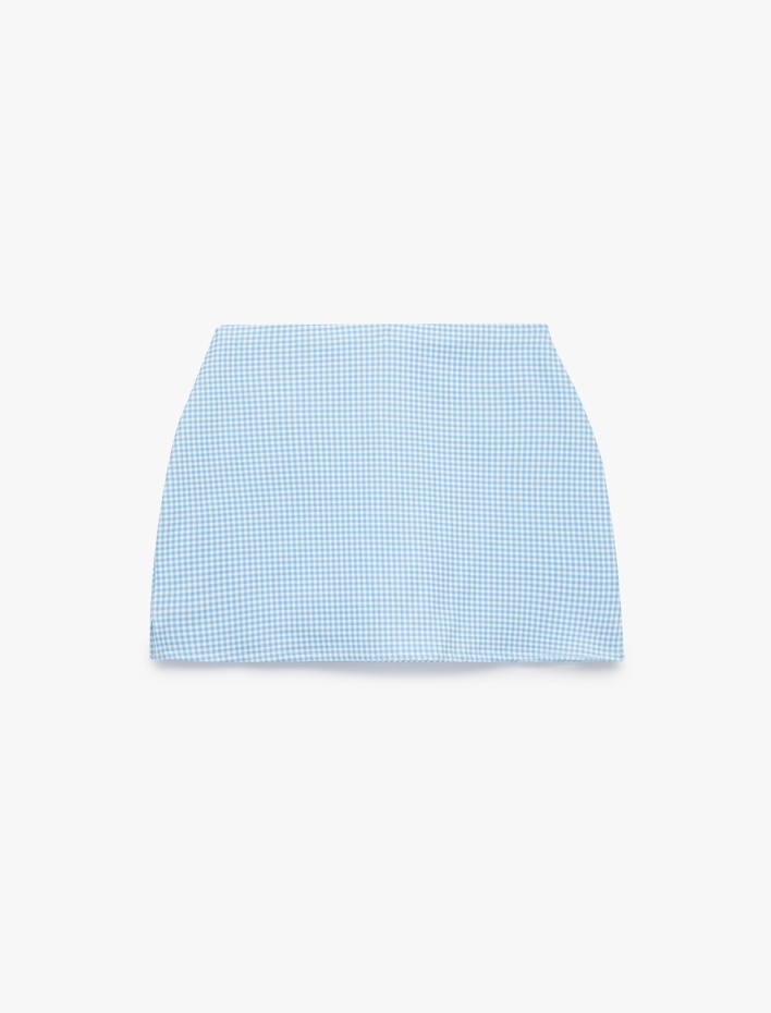  Yüksek Bel Slim Fit Pötikare Şort Etek