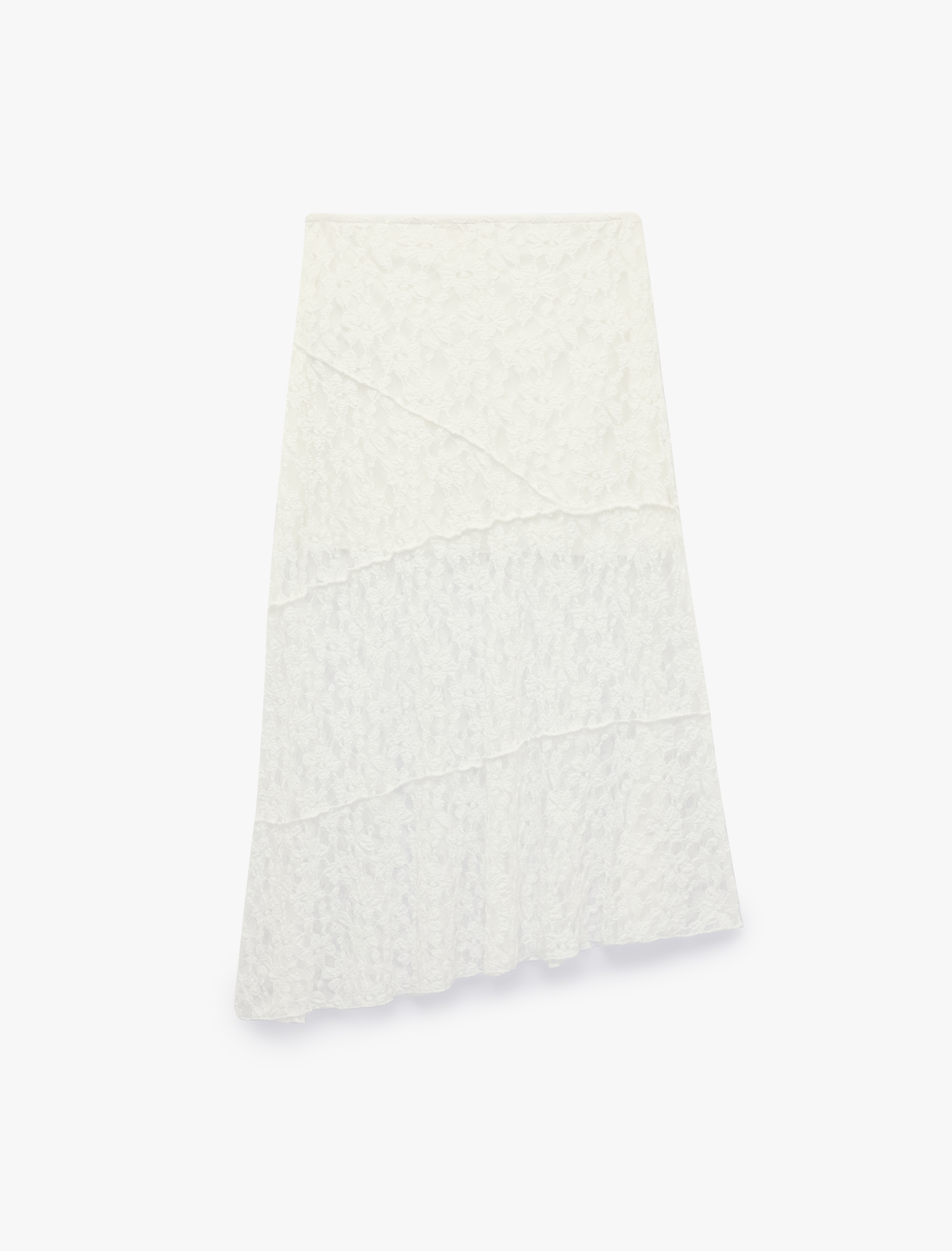  Yüksek Bel Slim Fit Dikiş Detaylı Dantel Asimetrik Midi Etek