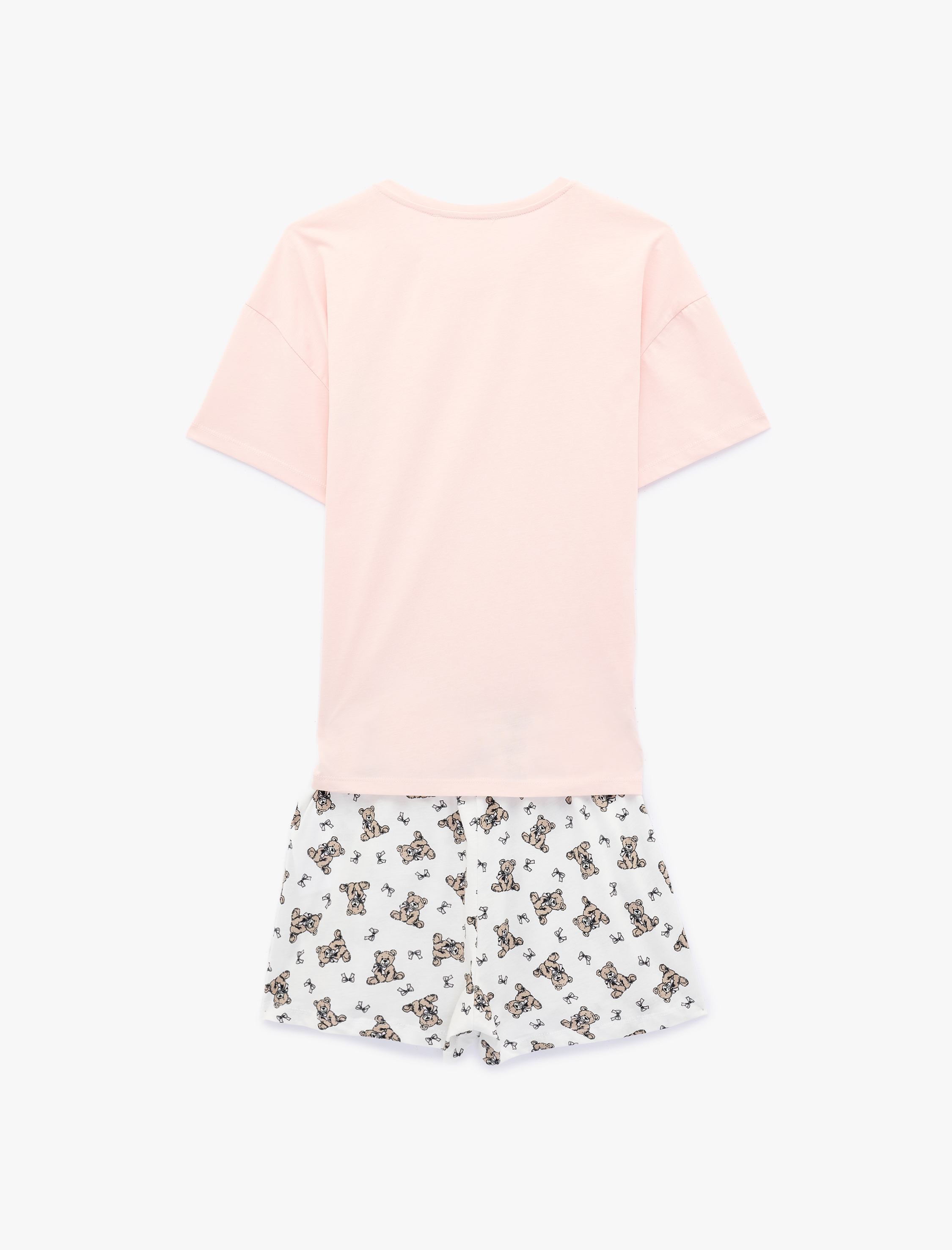   Pamuklu Bisiklet Yaka Kısa Kollu Rahat Kesim Baskılı Pijama Takımı