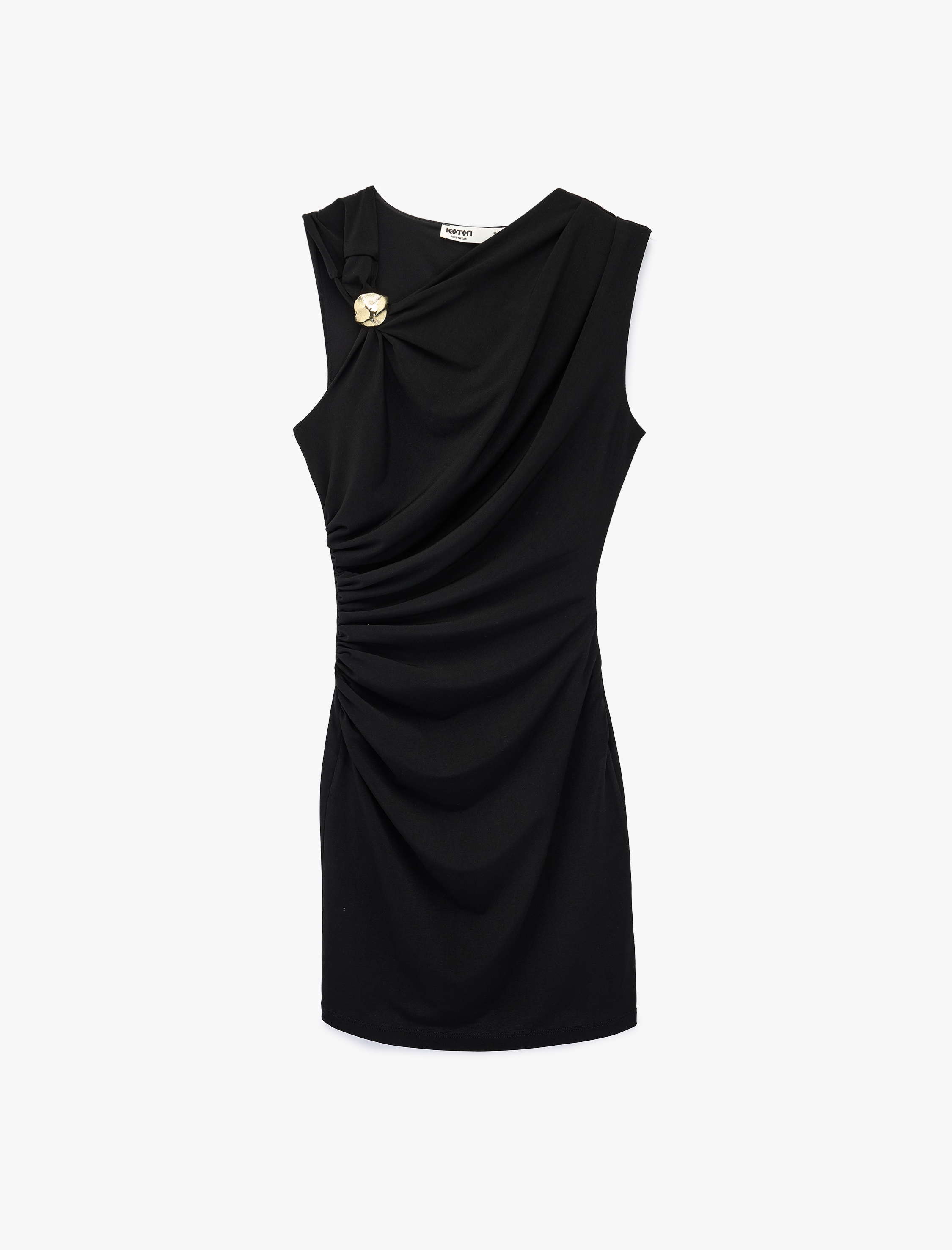   Slim Fit Kolsuz Bisiklet Yaka Metal Aksesuarlı Mini Elbise